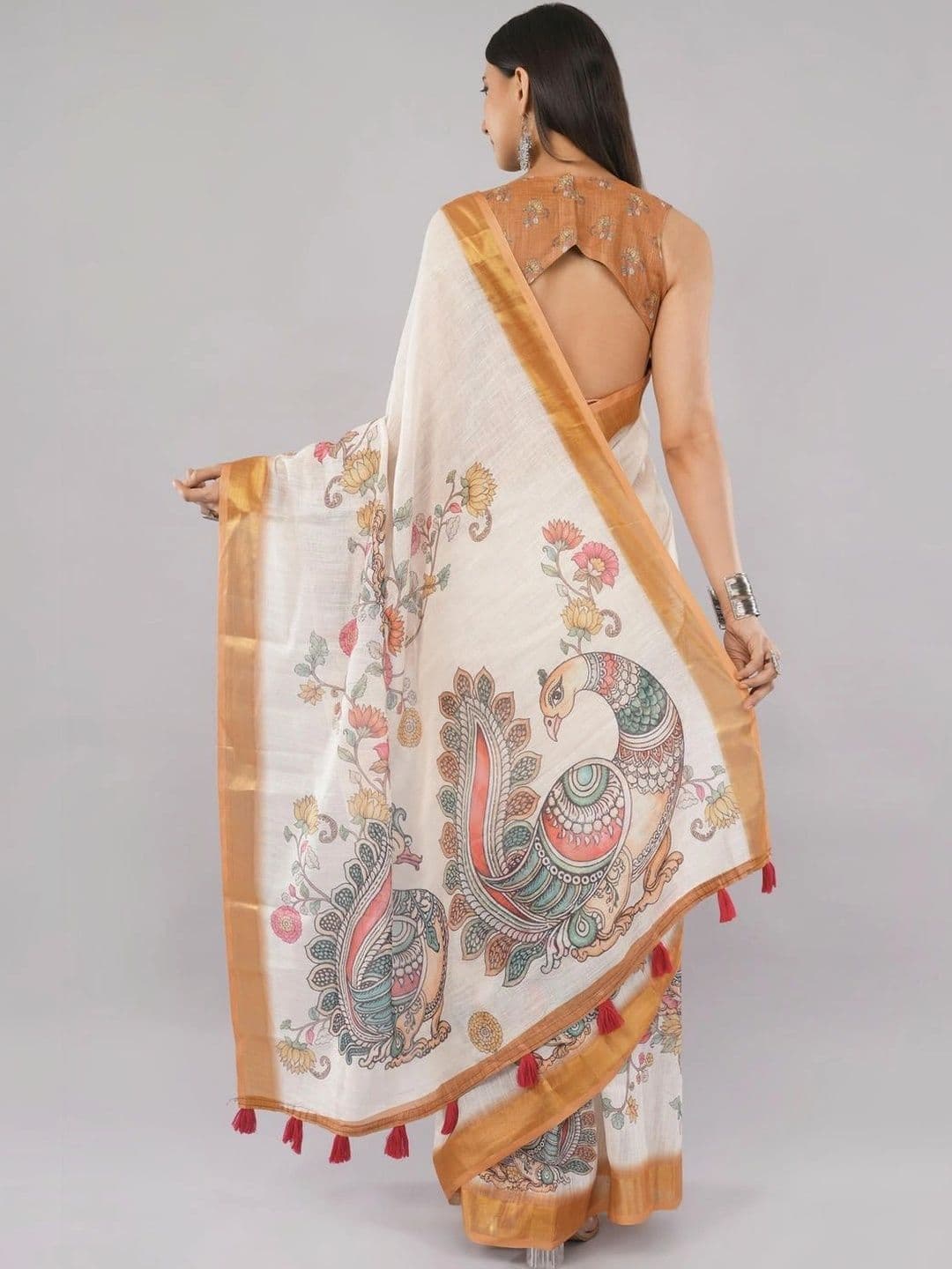 SAMANTHA Kalamkari Printed Linen Saree thumbnail 2