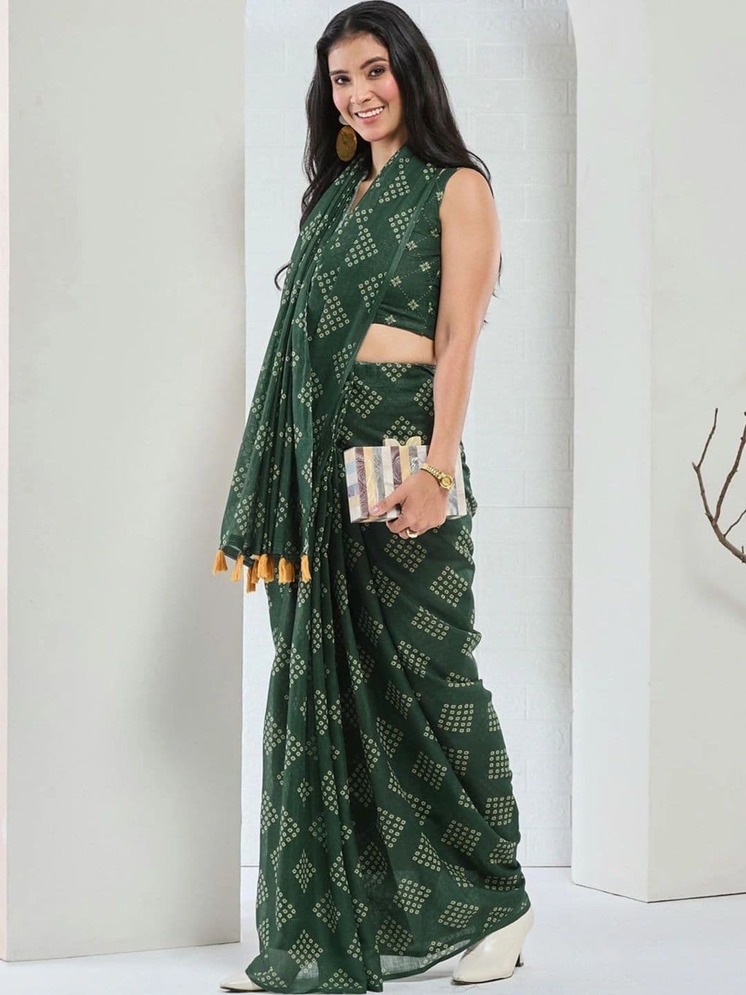 SAMANTHA Bandhani Linen Blend Belted Saree thumbnail 7