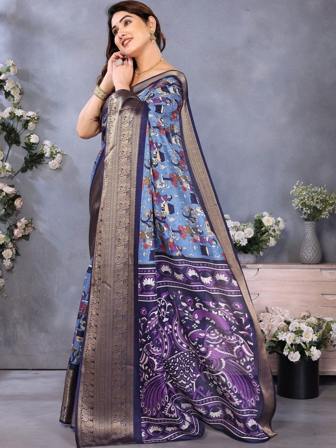 BOLOKA Kalamkari Zari Art Silk Designer Banarasi Saree - view 1