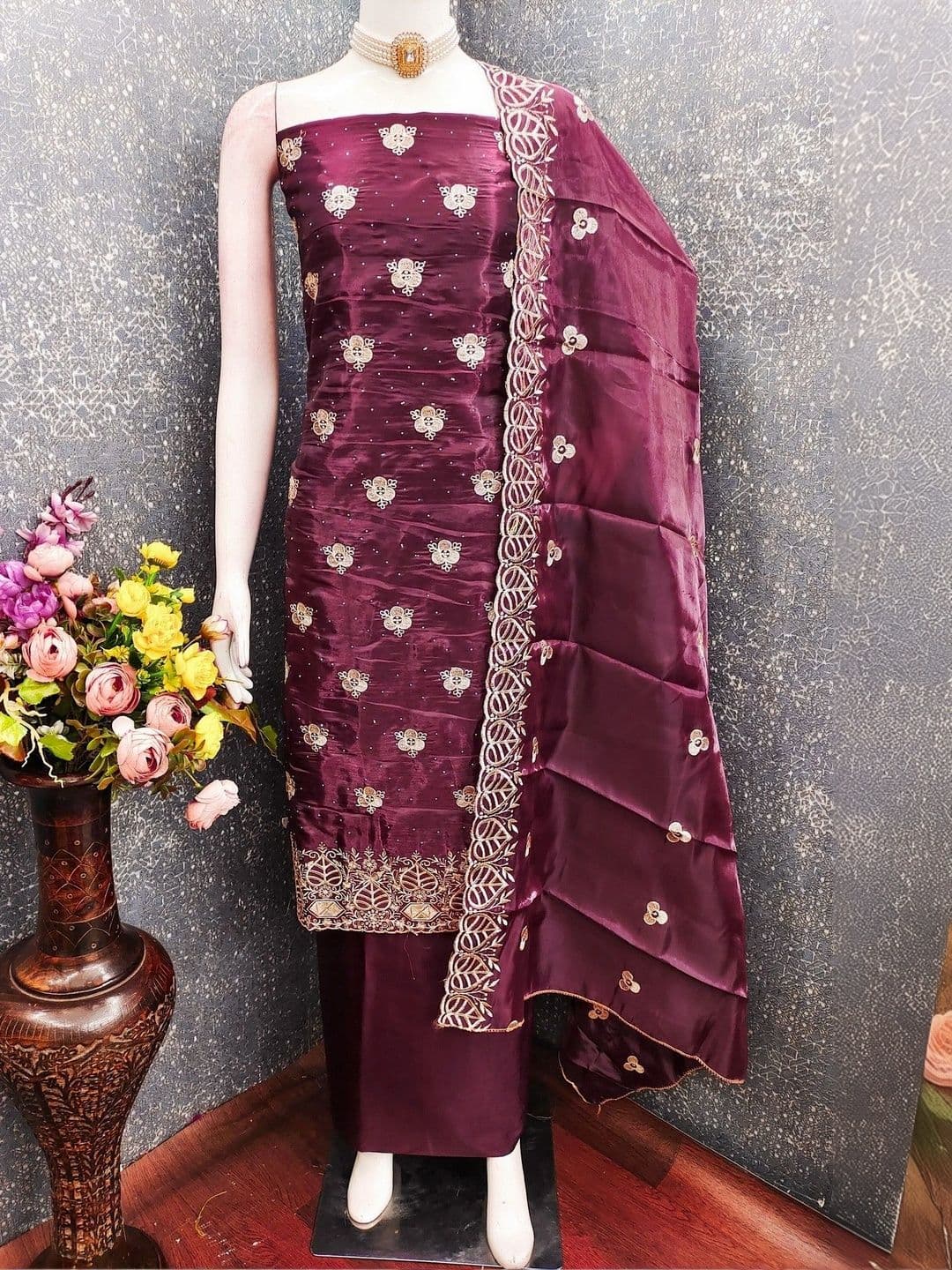 TAVAS Embroidered Pure Silk Unstitched Dress Material thumbnail 3
