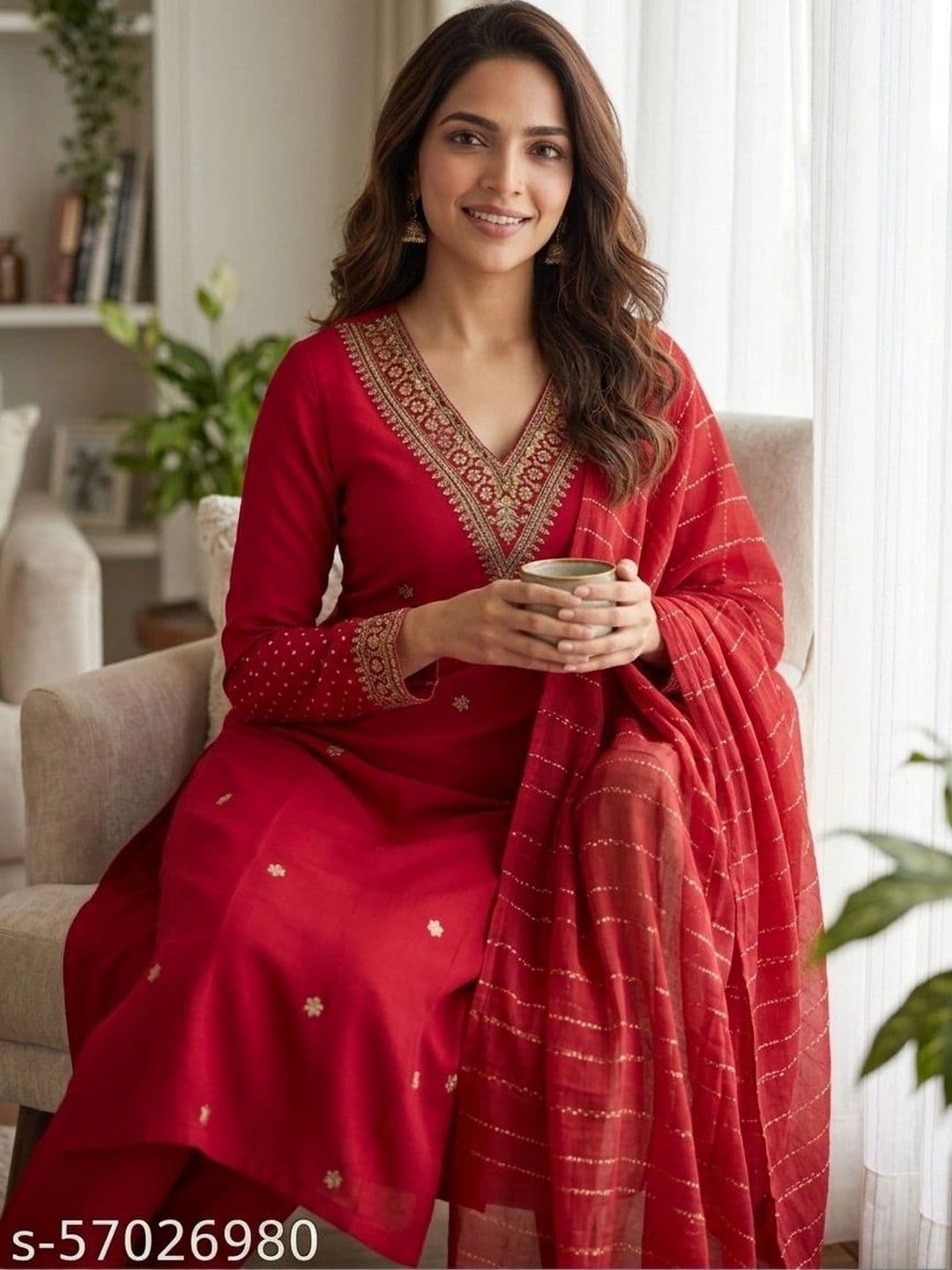 Orriya Women Ethnic Motifs Embroidered Regular Thread Work Kurta with Trousers & With Dupatta thumbnail 2