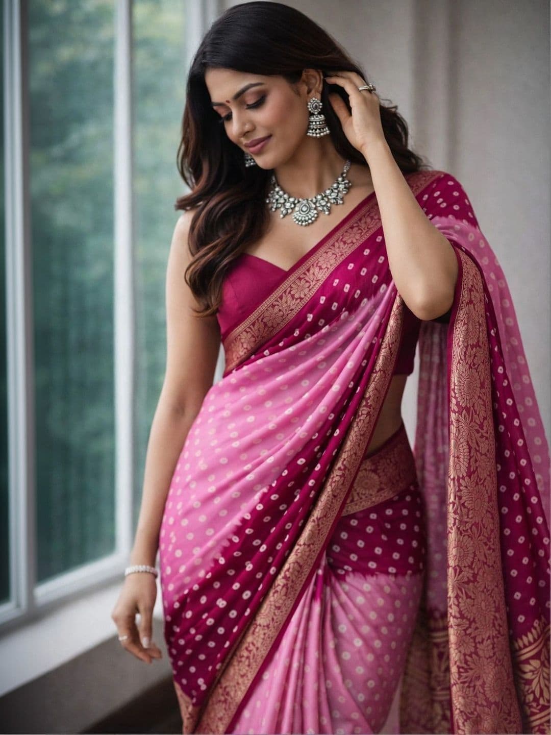 BOLOKA Bandhani Zari Art Silk Designer Banarasi Saree thumbnail 6