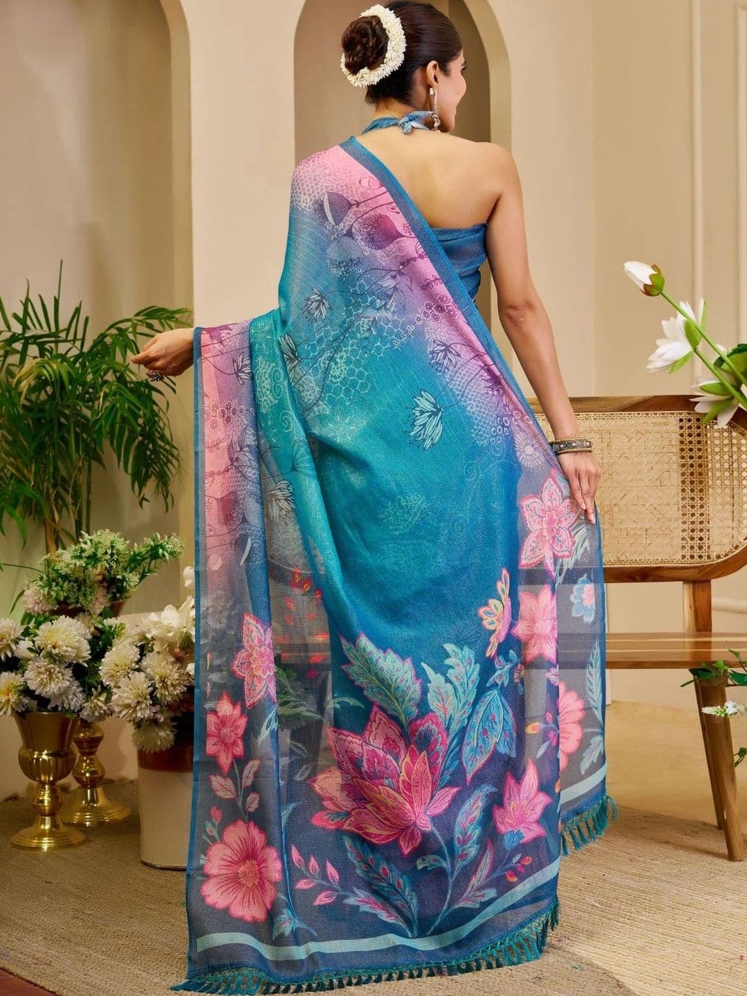 ZAMUNA Floral Tissue Designer Bhagalpuri Saree thumbnail 2
