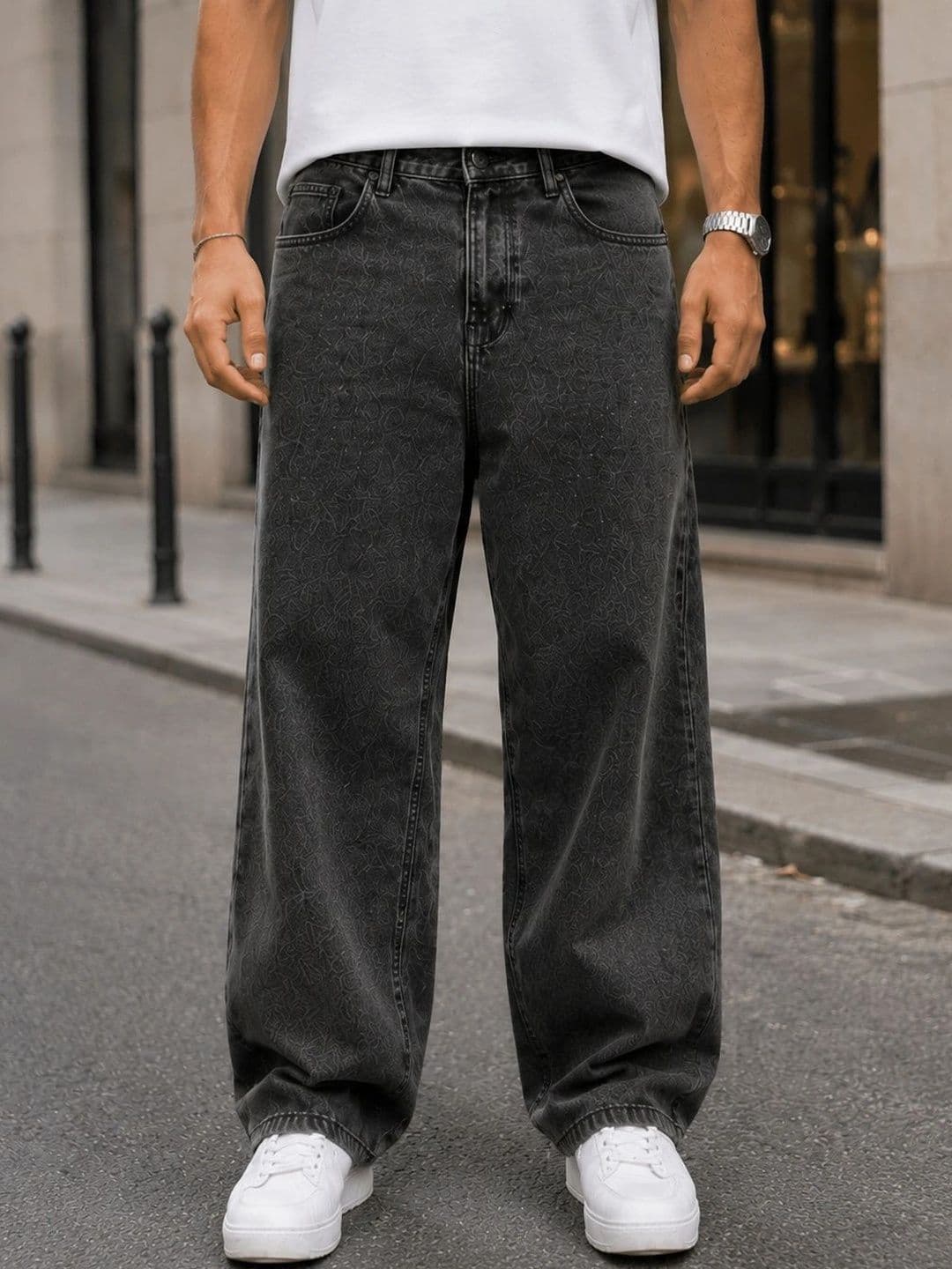 DENIM HAWK Men Classic Straight Fit Mid-Rise Printed Stretchable Jeans thumbnail 4