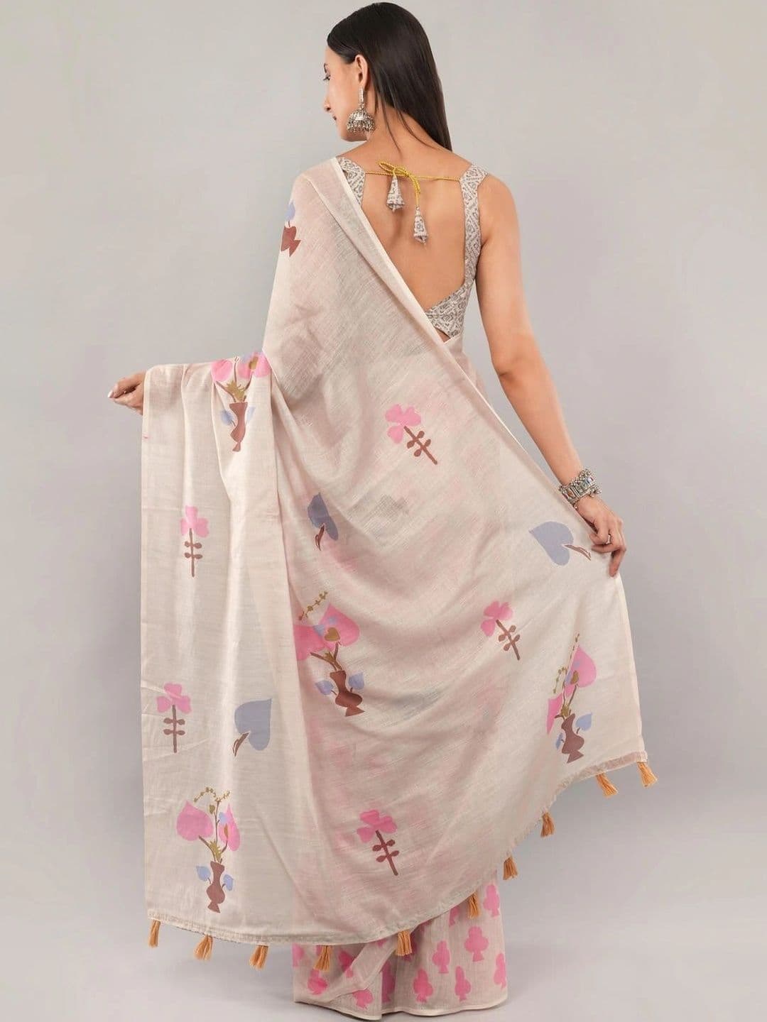 SAMANTHA Ethnic Motifs Linen Blend Belted Saree thumbnail 4
