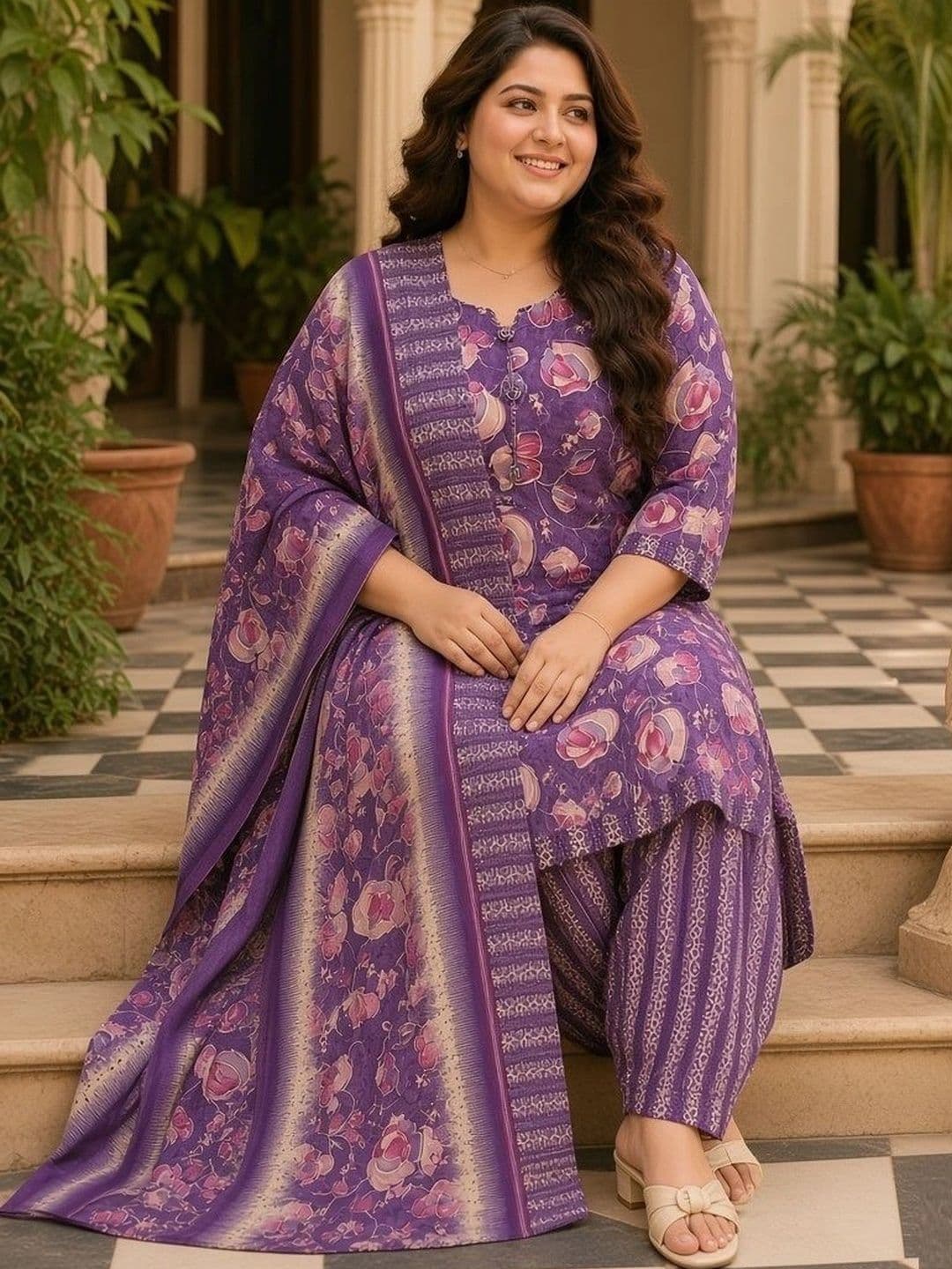 KALINI Women Floral Printed Regular Kurta with Patiala & With Dupatta thumbnail 7