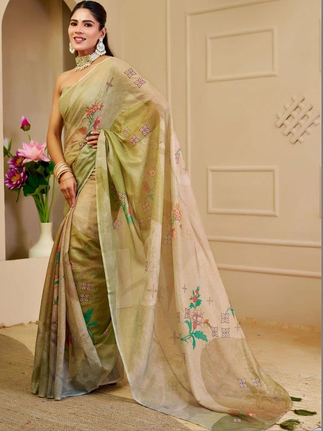 ZAMUNA Floral Tissue Fusion Bhagalpuri Saree thumbnail 5