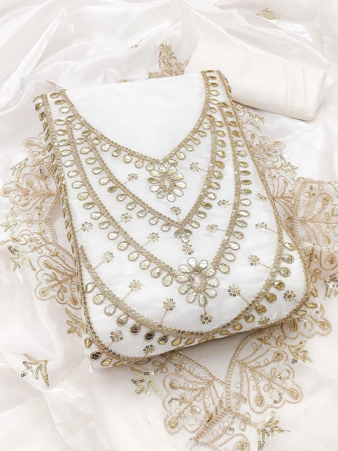 TAVAS Embellished Pure Silk Unstitched Dress Material thumbnail 4
