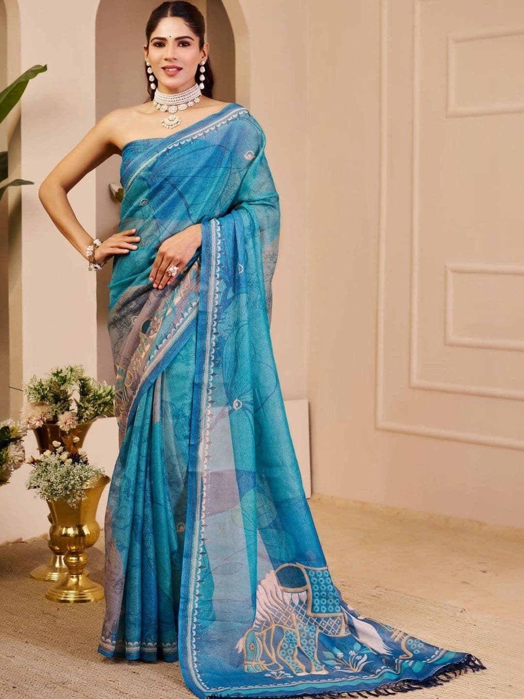 ZAMUNA Floral Tissue Designer Bhagalpuri Saree thumbnail 2