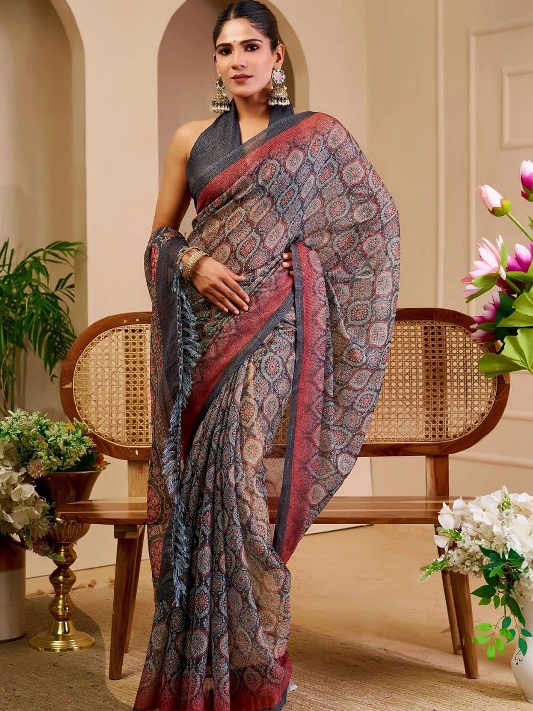 ZAMUNA Kalamkari Tissue Designer Bhagalpuri Saree - view 1