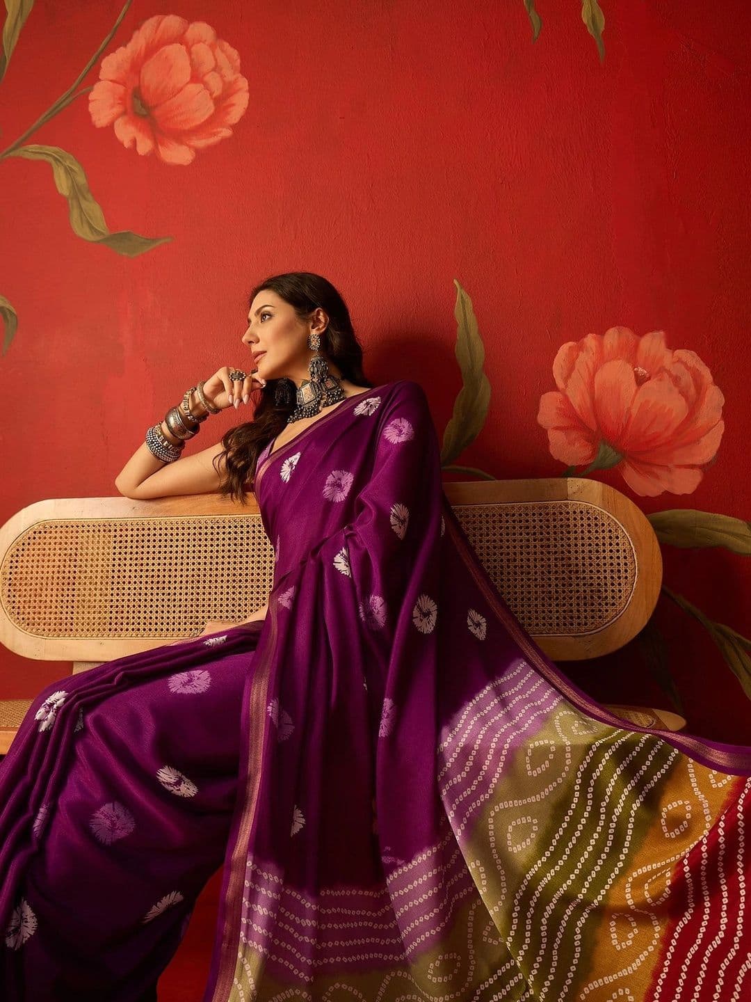 Sangria Bandhani Zari Silk Cotton Bandhani Saree - view 1