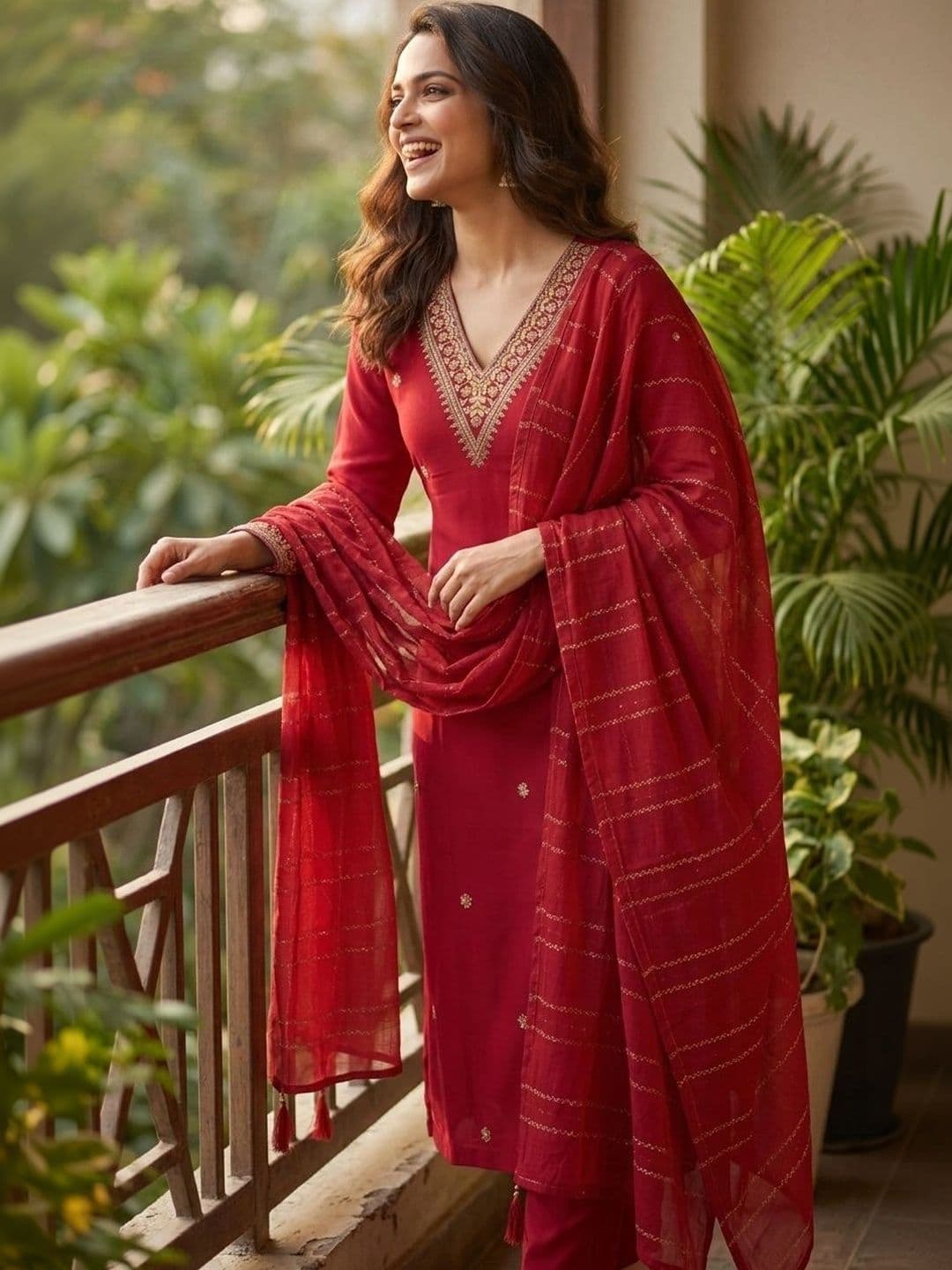 Orriya Women Ethnic Motifs Embroidered Regular Thread Work Kurta with Trousers & With Dupatta thumbnail 4