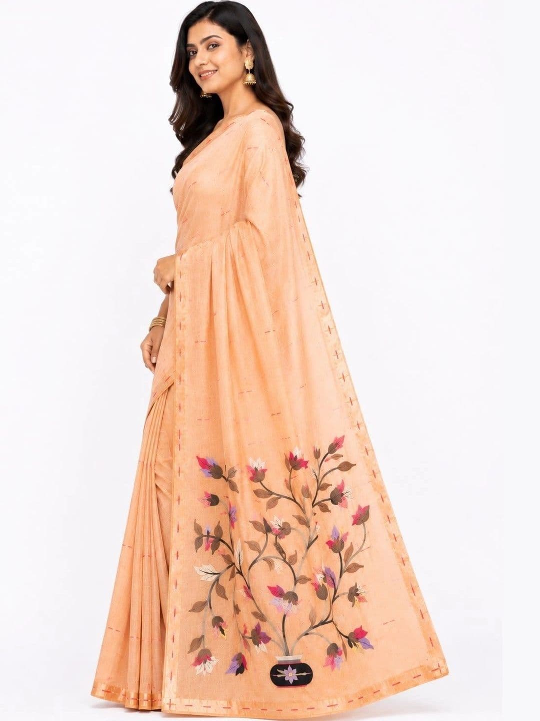 Sangria Floral Pure Linen Saree thumbnail 3