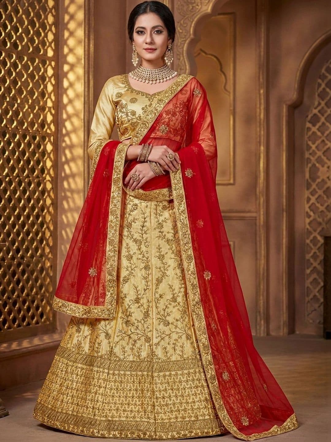 Anouk Rustic Embroidered Semi-Stitched Lehenga & Unstitched Blouse With Dupatta - view 1