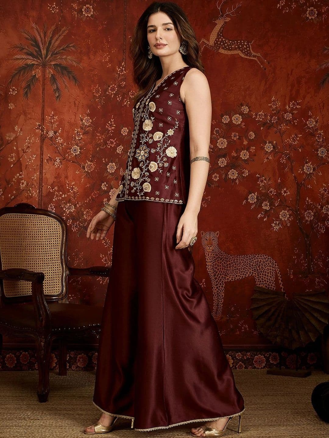House of Pataudi Embroidered Top with Palazzos thumbnail 3