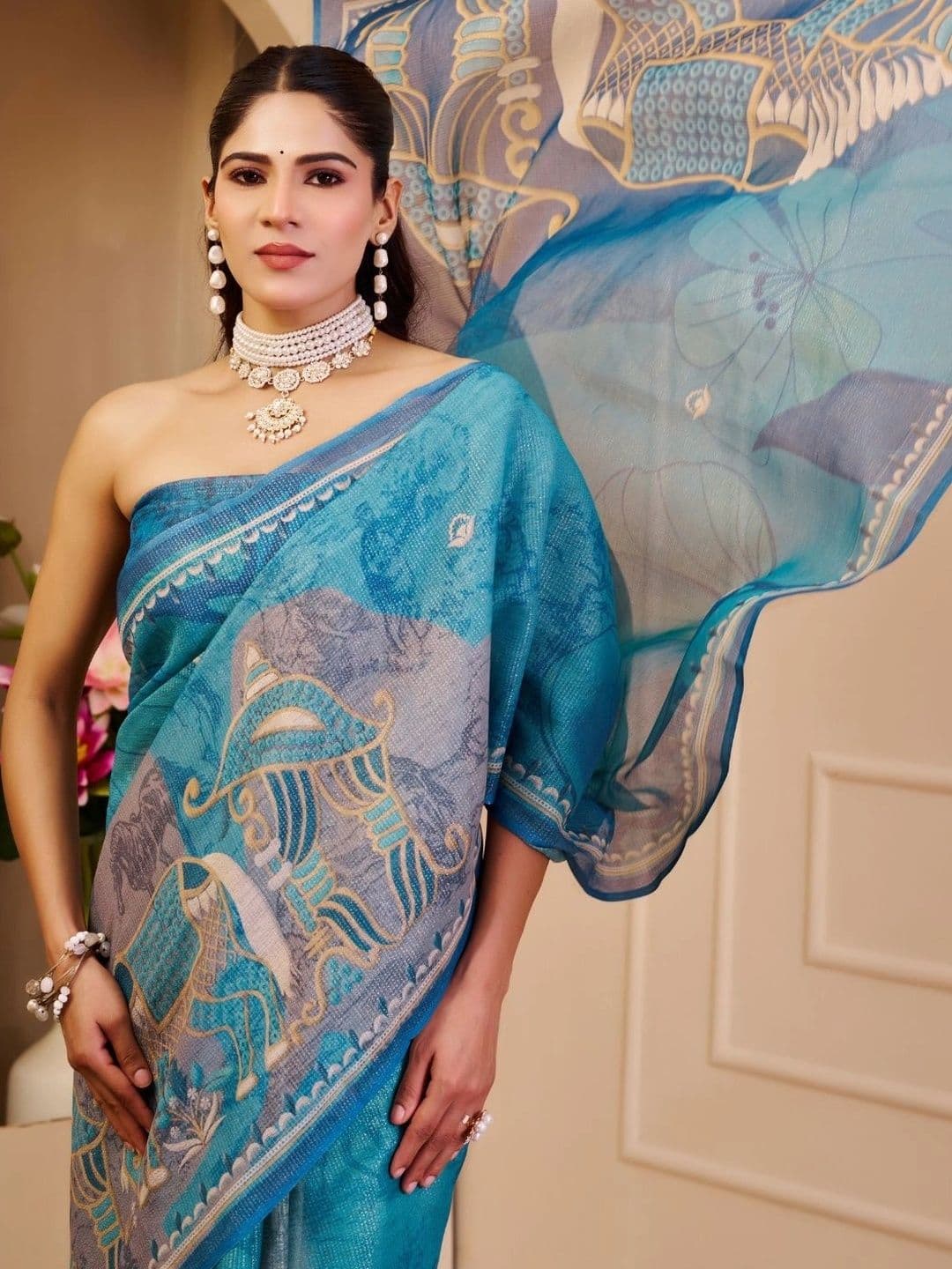ZAMUNA Floral Tissue Designer Bhagalpuri Saree thumbnail 4