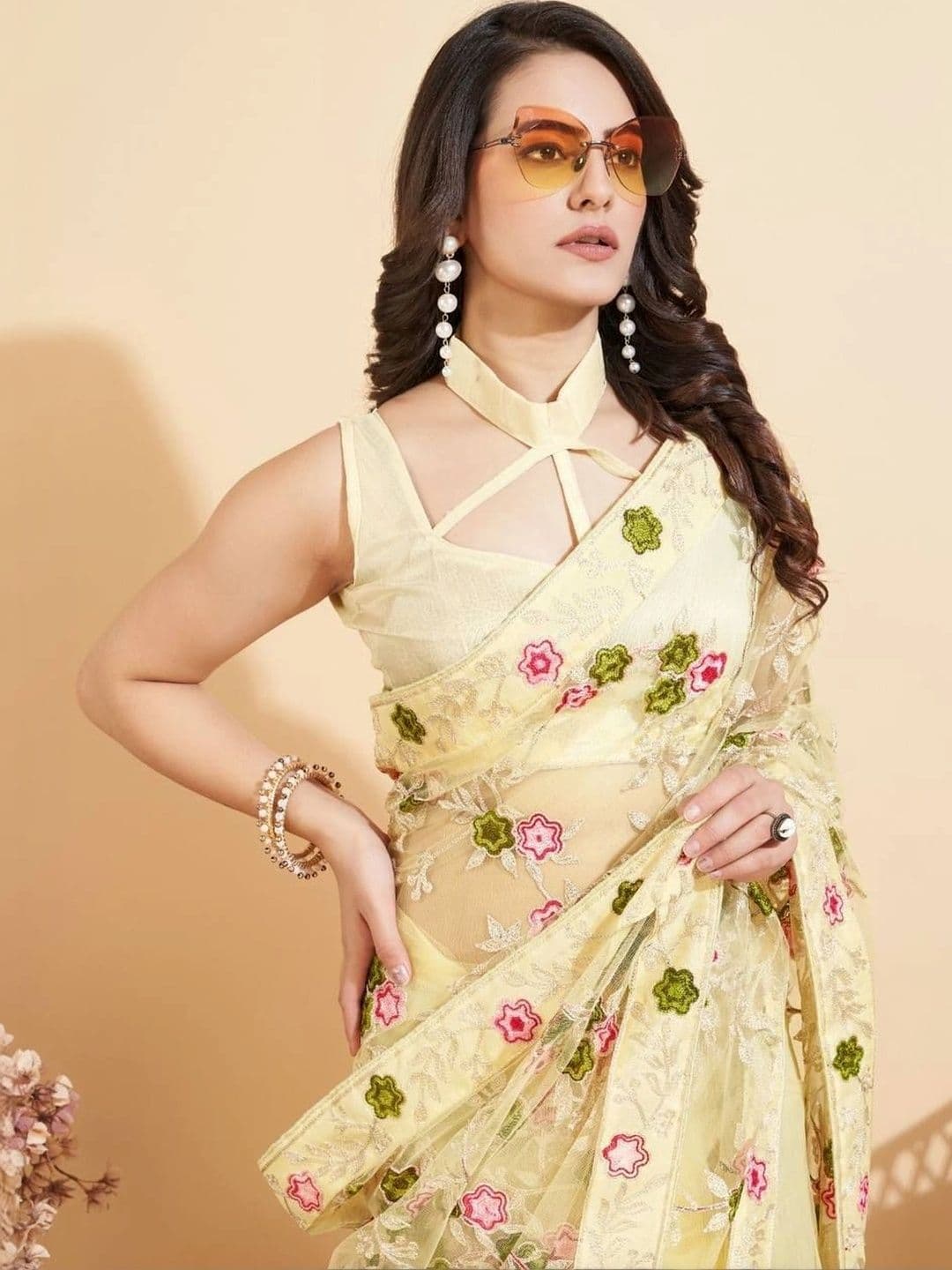 akhodalkrp Floral Embroidered Net Saree thumbnail 3