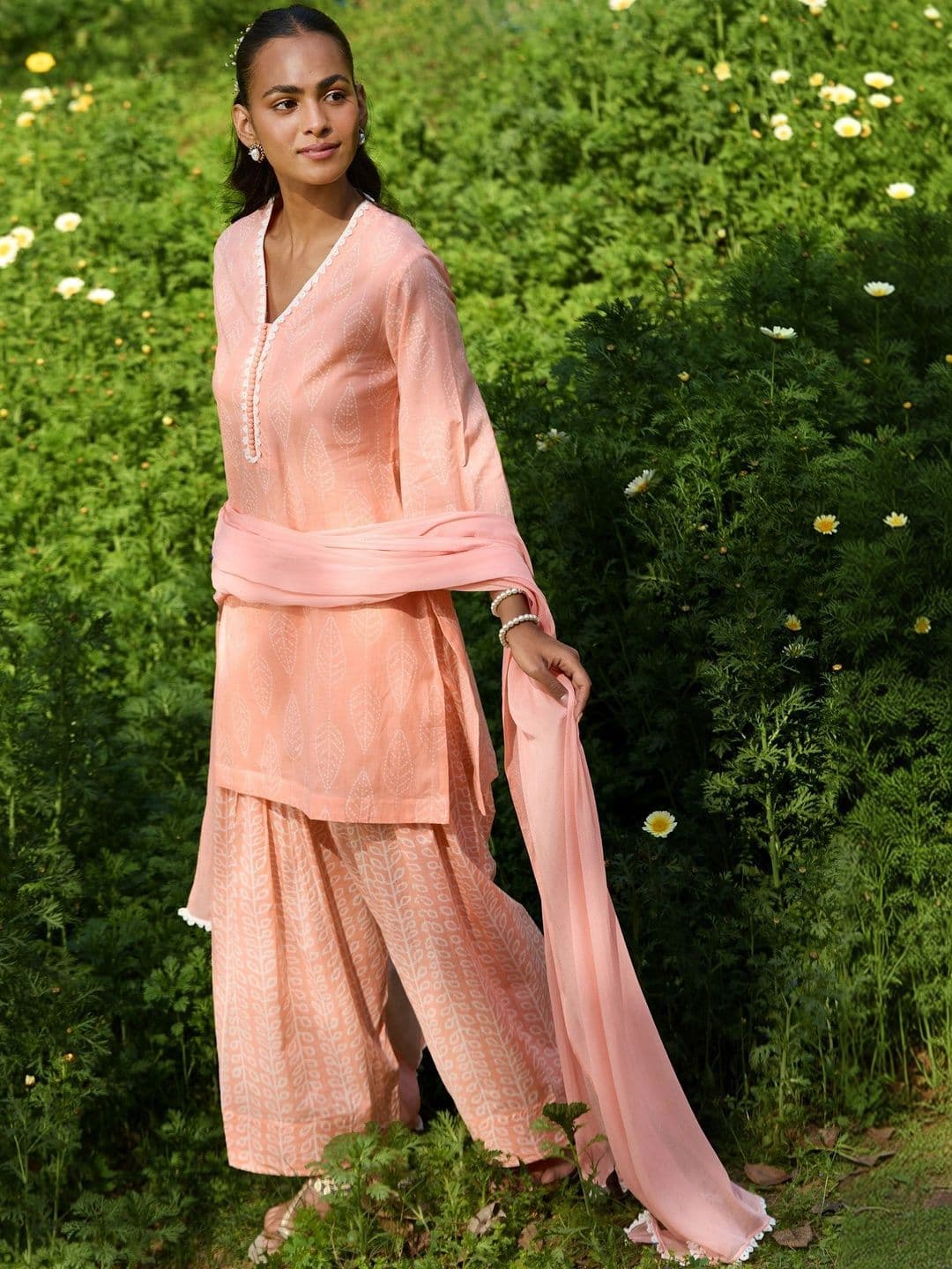 Khushal K Women Ethnic Motifs Printed Regular Thread Work Pure Cotton Kurta with Sharara & With Dupatta thumbnail 3