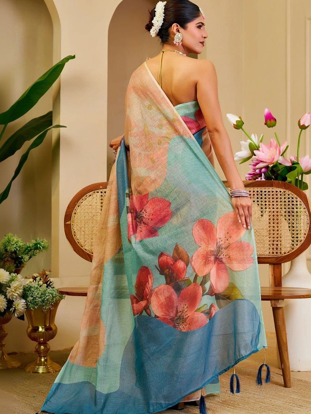 ZAMUNA Floral Tissue Designer Bhagalpuri Saree thumbnail 5