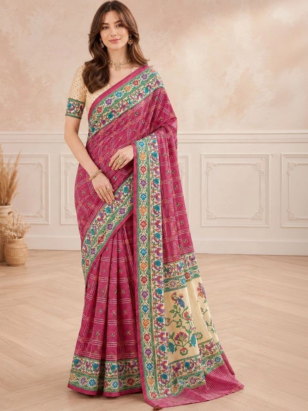 all about you Bandhani Zari Silk Blend Designer Paithani Saree - view 1