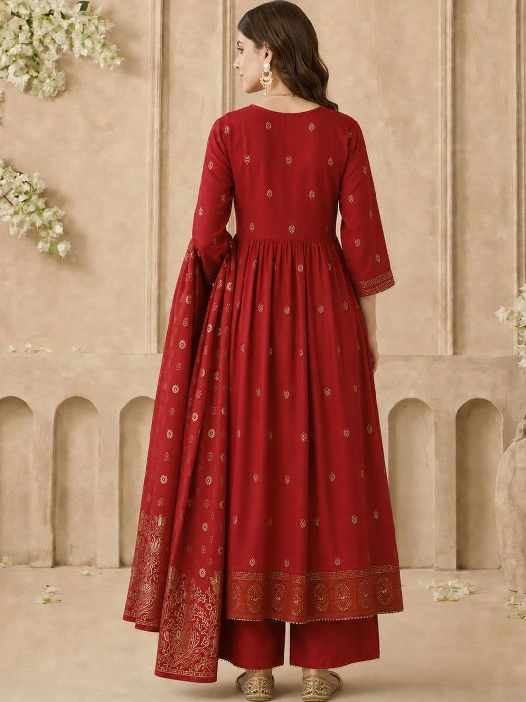 Anouk Women Ethnic Motifs Printed Empire Kurta with Palazzos & With Dupatta thumbnail 4
