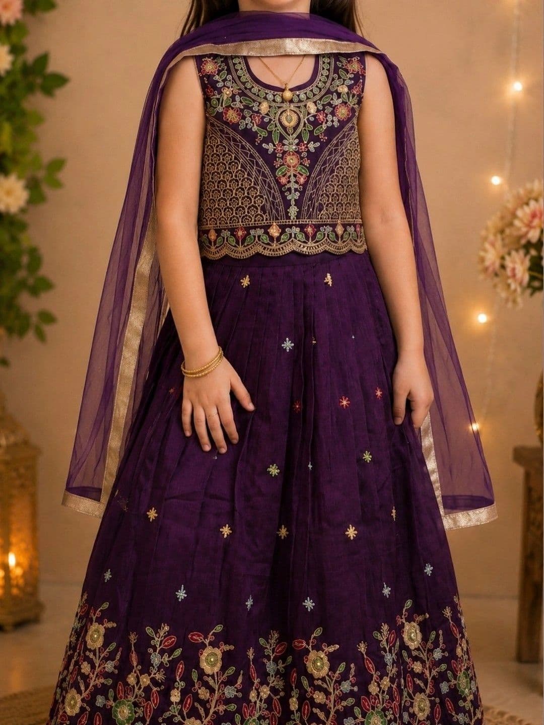 Tiny Kingdom Girls Embroidered Thread Work Ready to Wear Lehenga & Blouse With Dupatta thumbnail 5