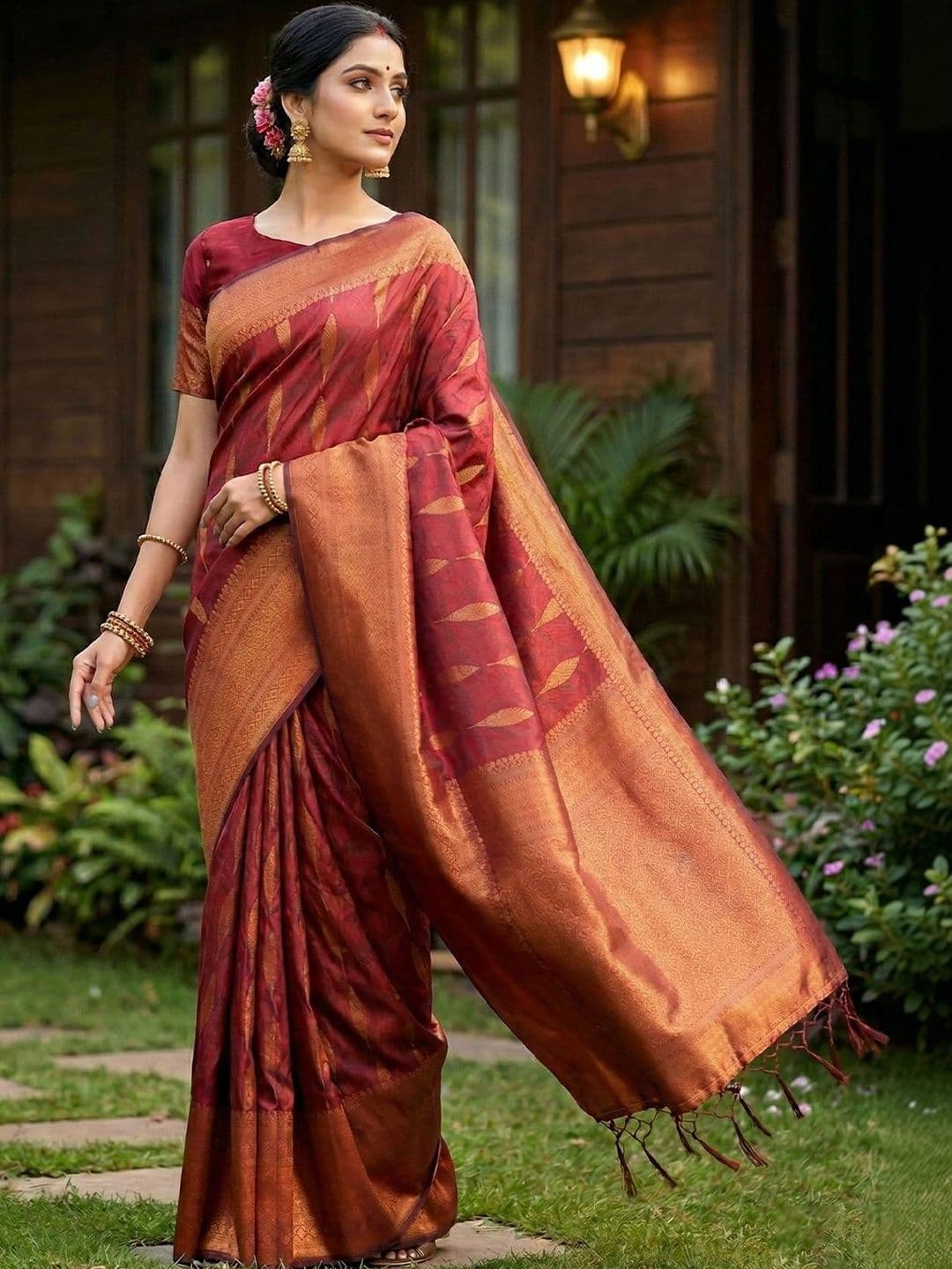 Mitera Woven Design Zari Silk Blend Banarasi Saree thumbnail 2