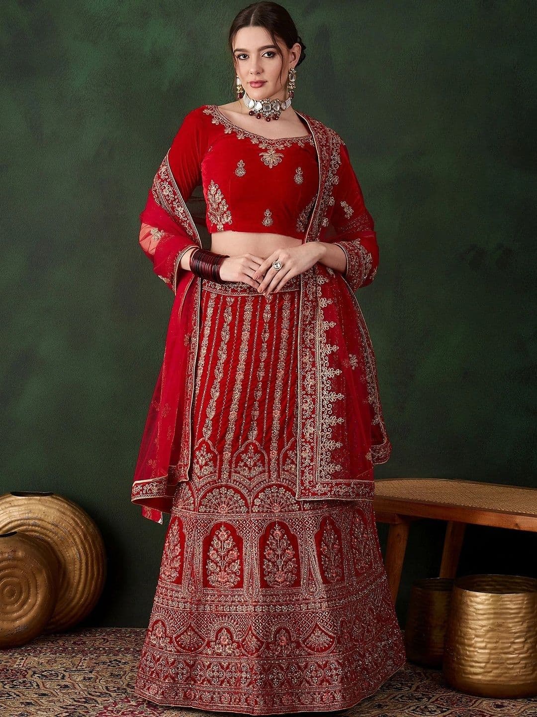 Anouk Rustic Embellished Semi-Stitched Lehenga & Unstitched Blouse With Dupatta thumbnail 2