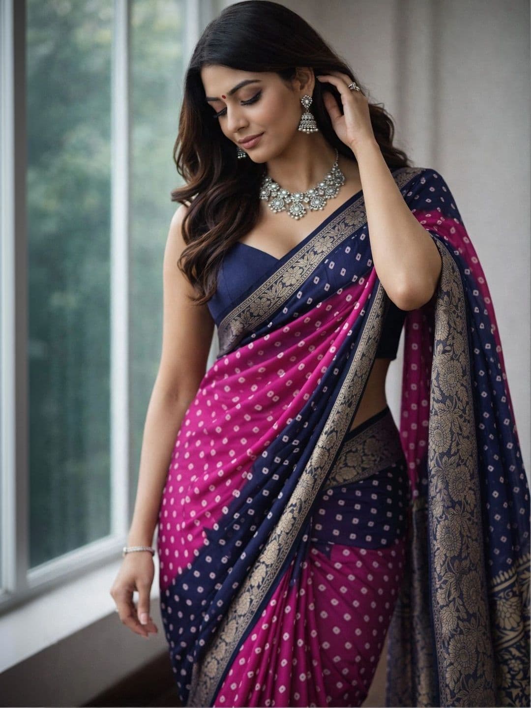 BOLOKA Bandhani Zari Art Silk Designer Banarasi Saree thumbnail 5