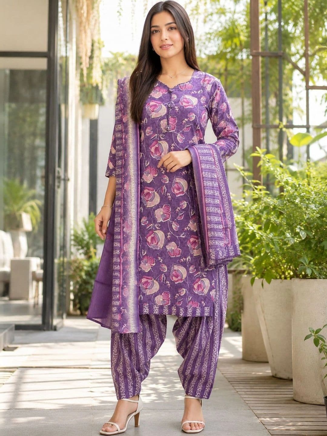 Rajnandini Women Floral Printed Regular Kurta with Patiala & With Dupatta thumbnail 4