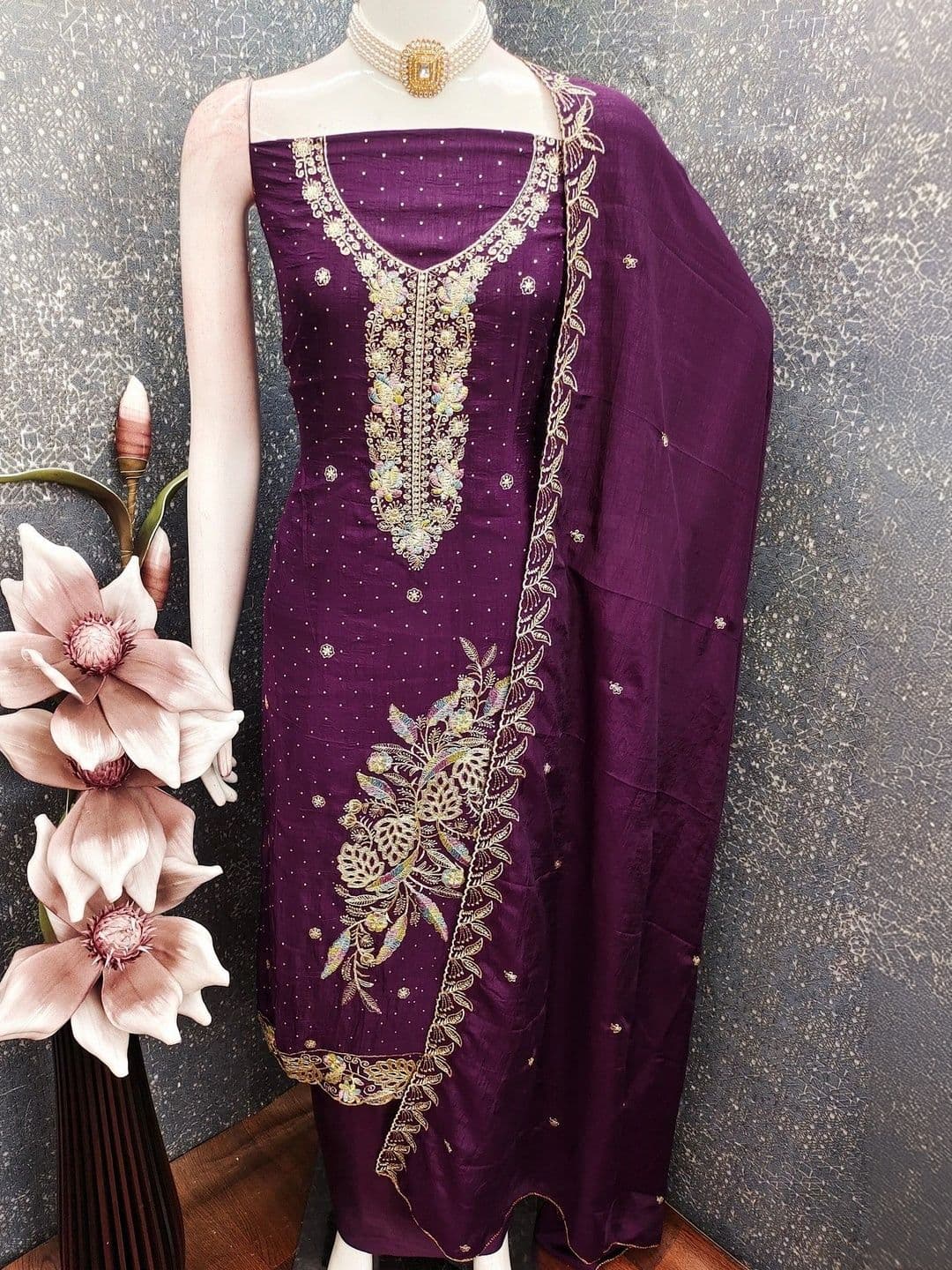 TAVAS Embroidered Pure Cotton Unstitched Dress Material - view 1