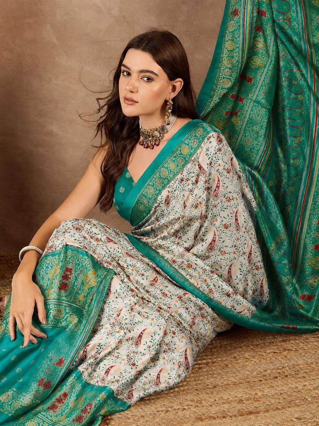 SANJANA  SILK SANJANA SILK Kalamkari Silk Blend Paithani Saree thumbnail 4