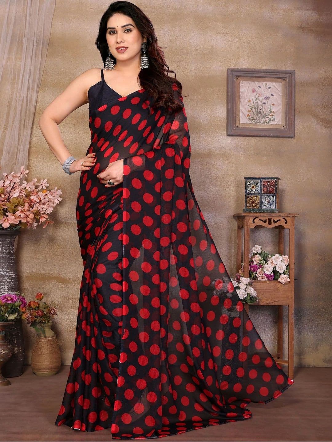 ANIRAV Polka Dot Pure Georgette Saree - view 1