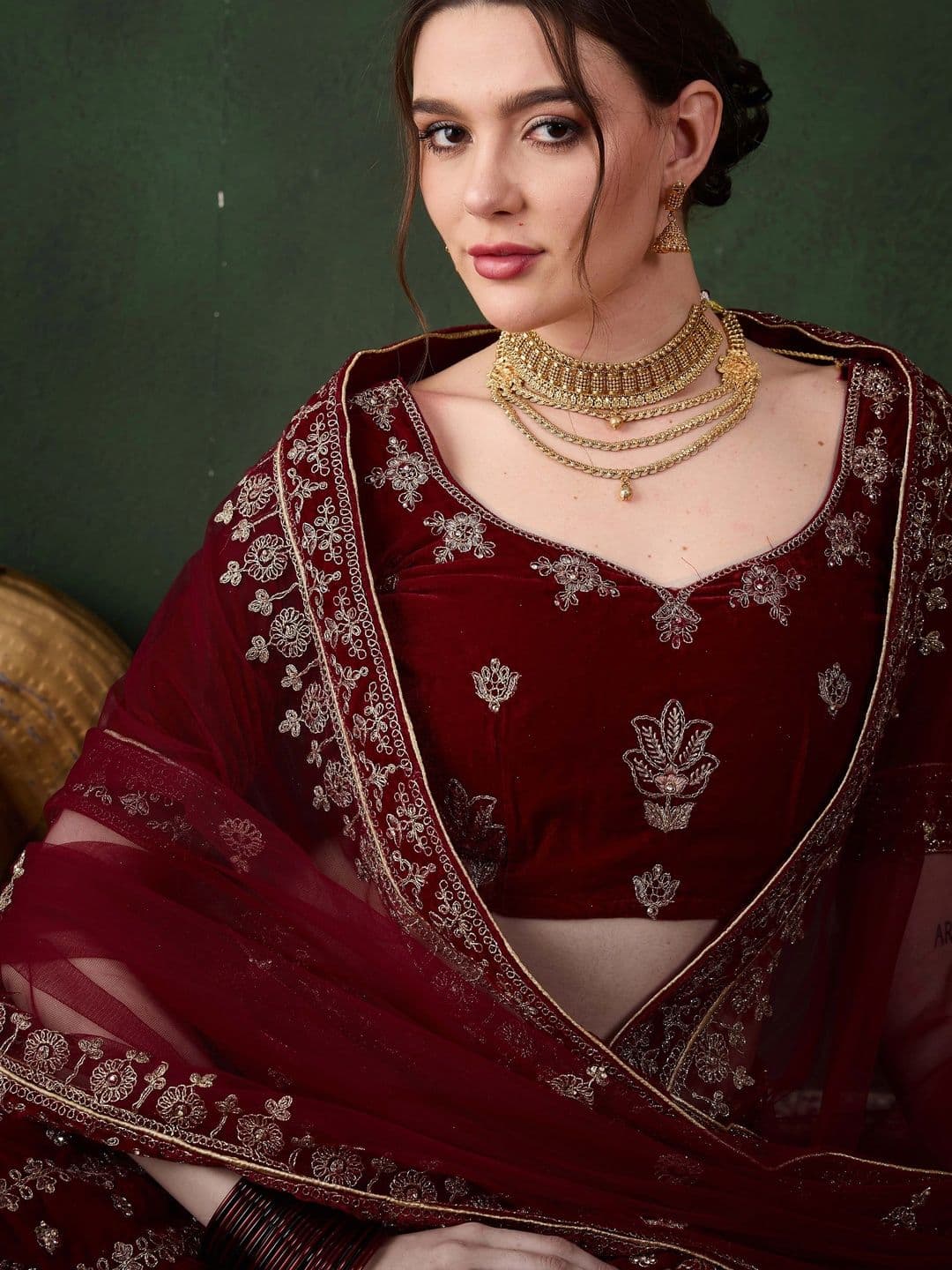 Anouk Rustic Embroidered Semi-Stitched Lehenga & Unstitched Blouse With Dupatta thumbnail 4