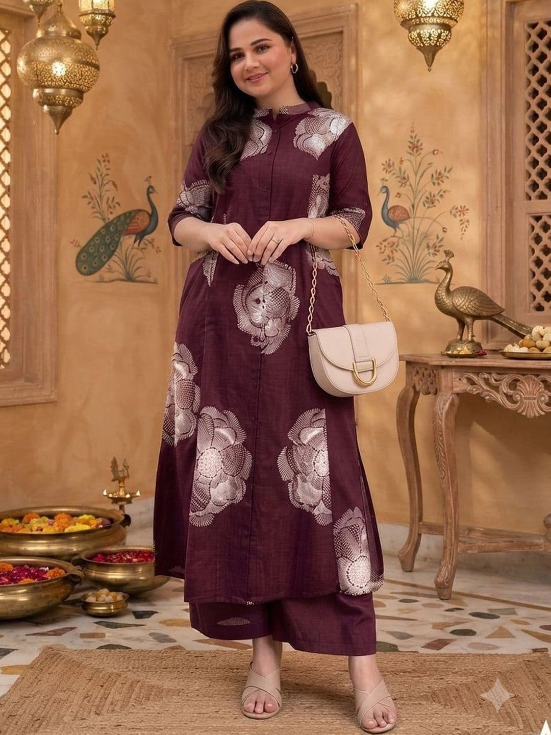 Subh LAXMI Women Floral Printed Regular Pure Cotton Kurta with Palazzos thumbnail 6