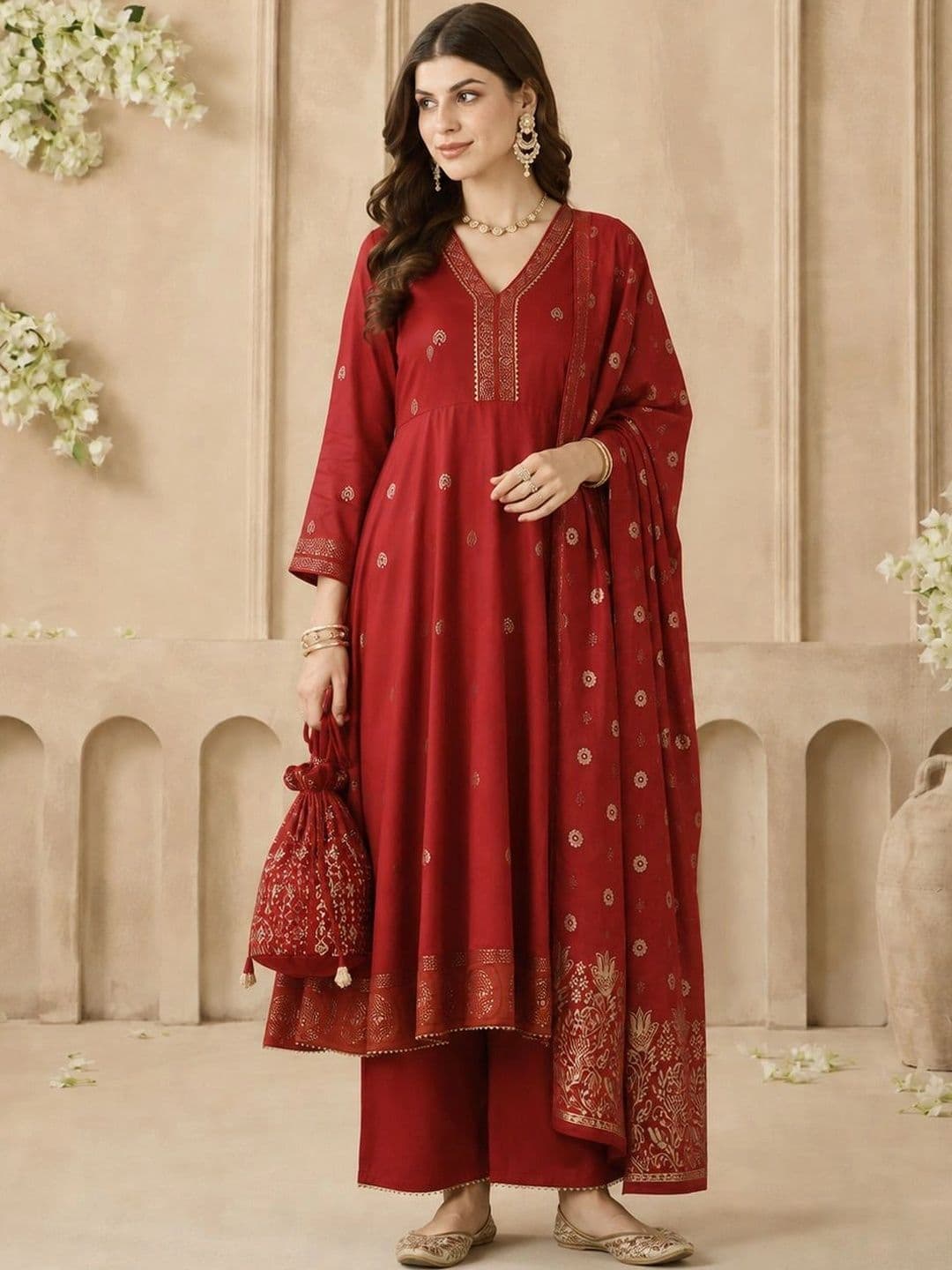 Anouk Women Ethnic Motifs Printed Empire Kurta with Palazzos & With Dupatta thumbnail 5