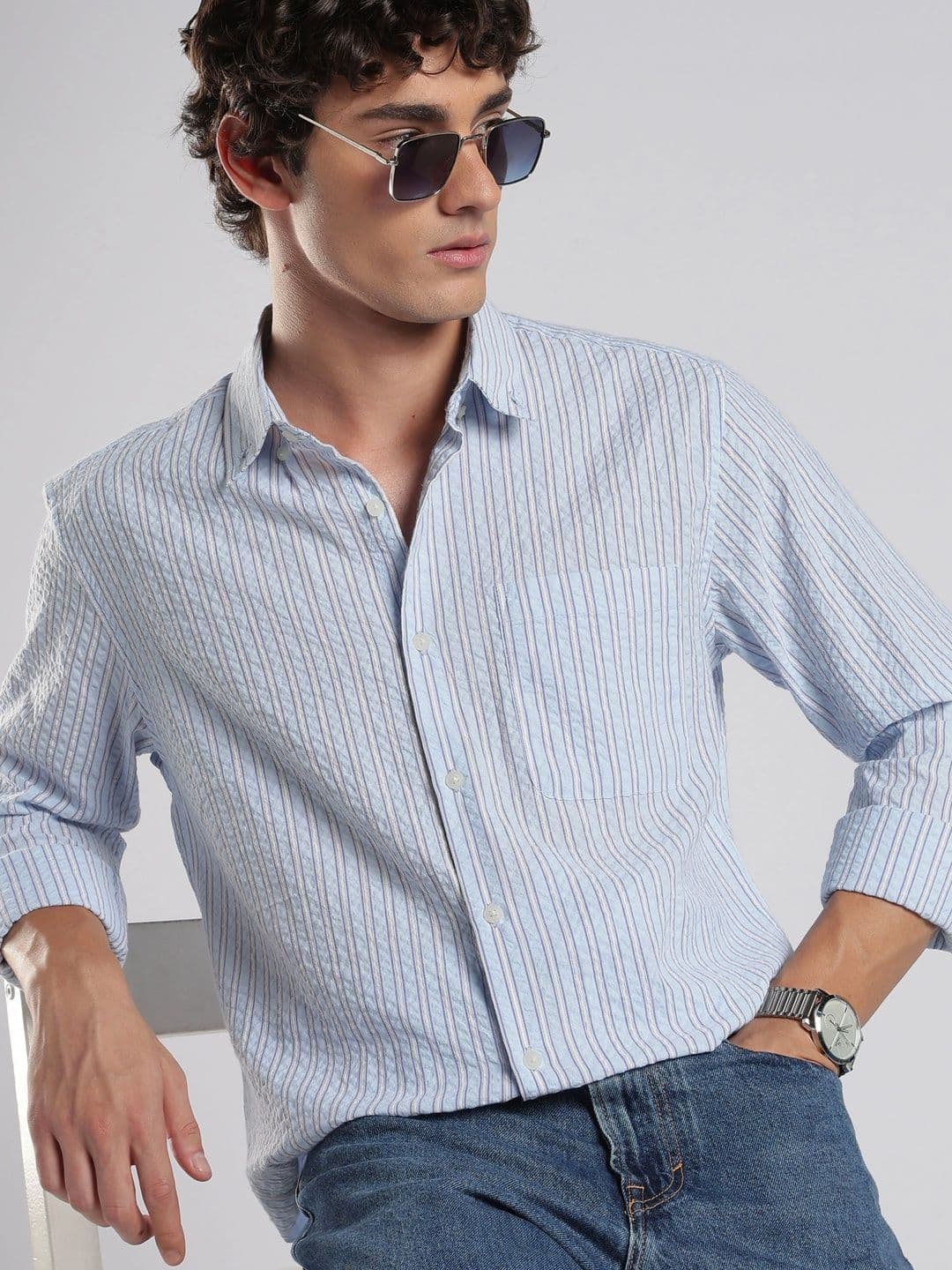 HERE&NOW Men Slim Fit Striped Casual Shirt thumbnail 2