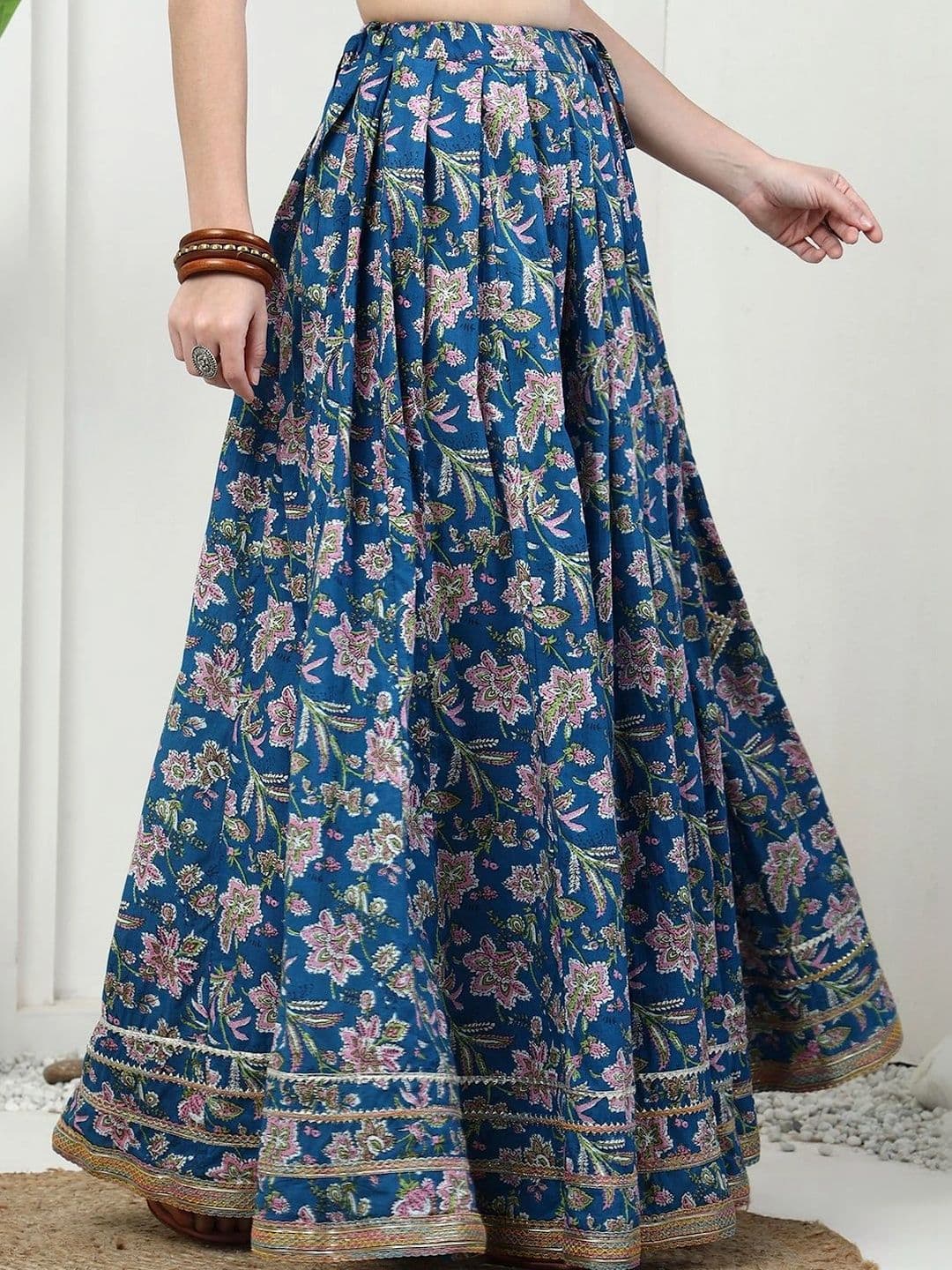 Sangria Women Cotton Cambric Floral Maxi Flared Skirt thumbnail 4