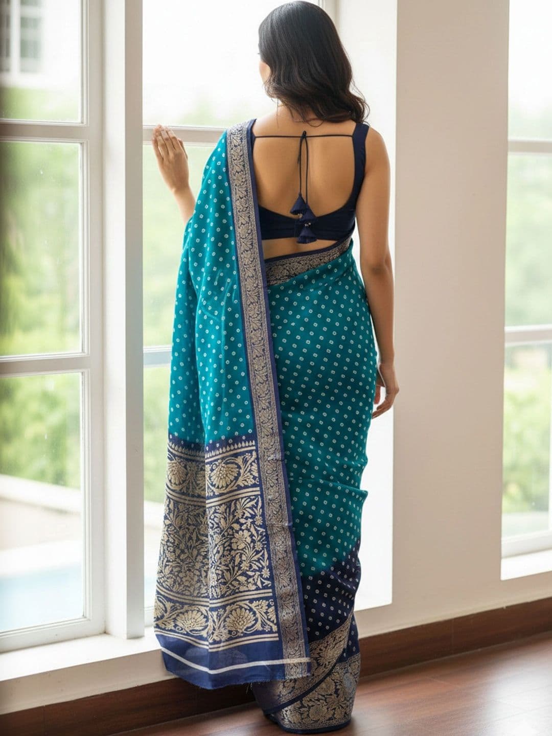 BOLOKA Bandhani Zari Art Silk Designer Bandhani Saree thumbnail 4