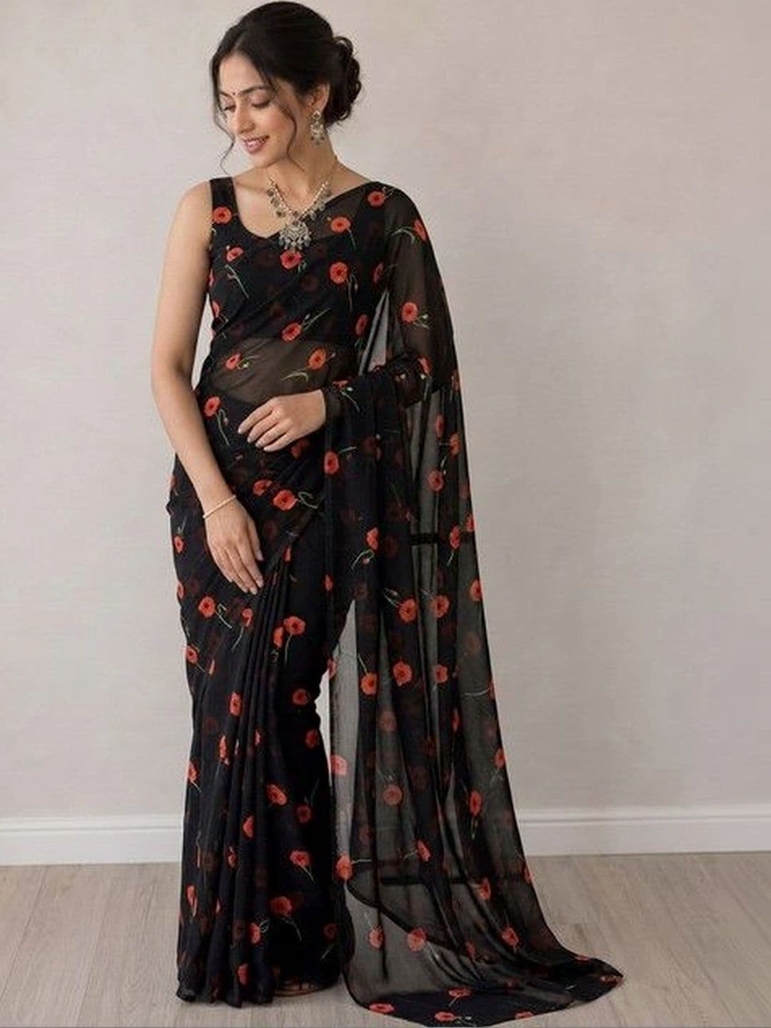 ARIHANT CREATIONS Floral Poly Georgette Saree thumbnail 4
