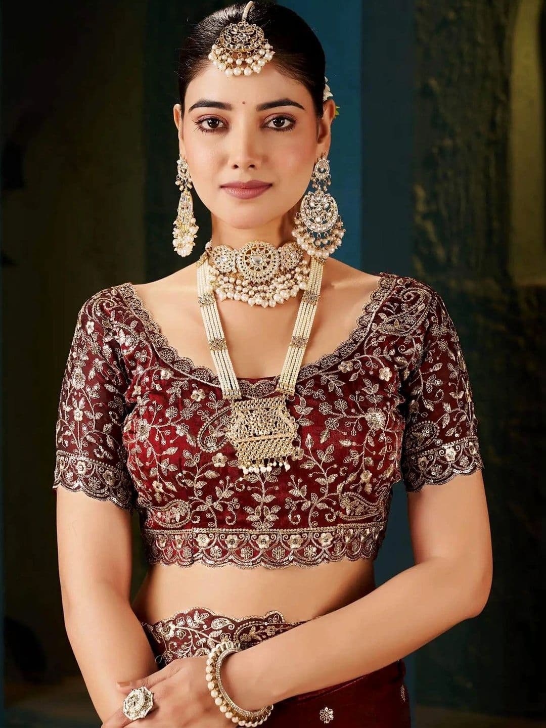 Sangria Floral Embroidered Organza Leheriya Saree thumbnail 3