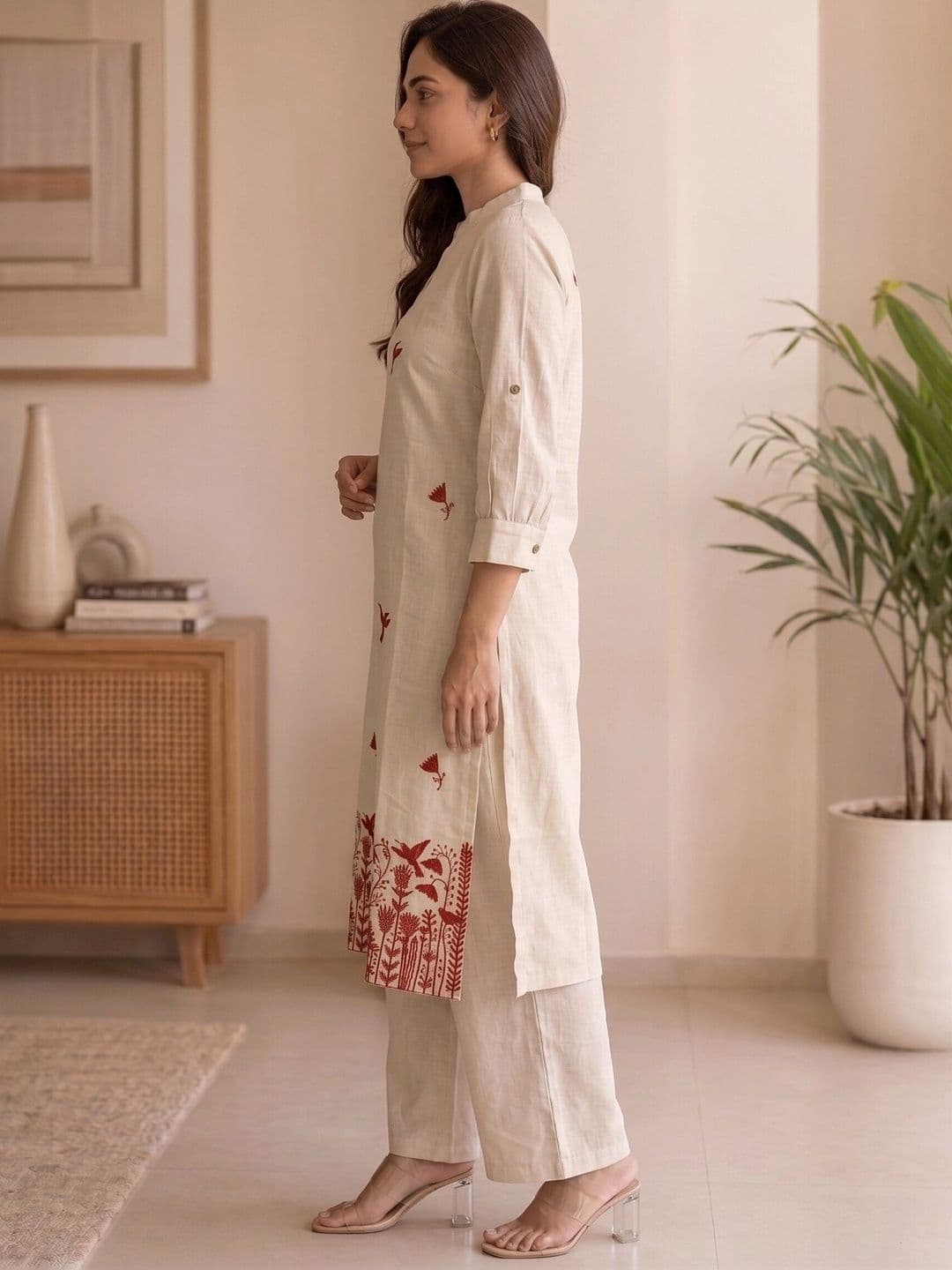 KALINI Women Ethnic Motifs Embroidered Regular Thread Work Kurta with Palazzos thumbnail 3