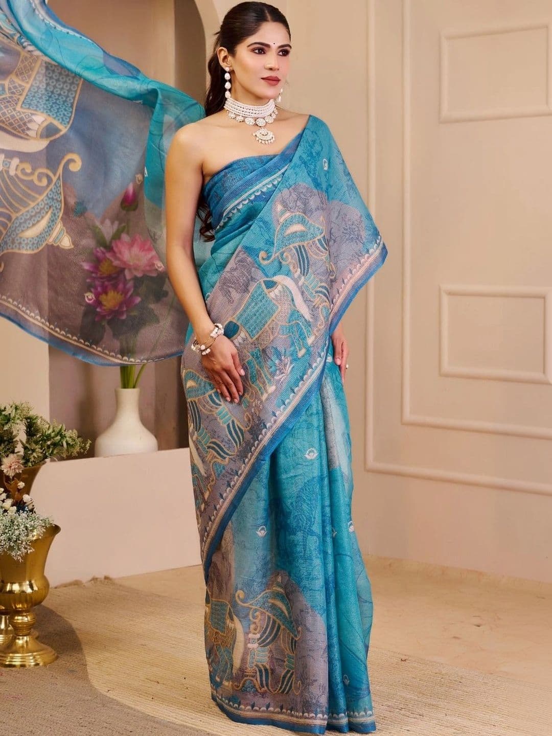 ZAMUNA Floral Tissue Designer Bhagalpuri Saree thumbnail 3