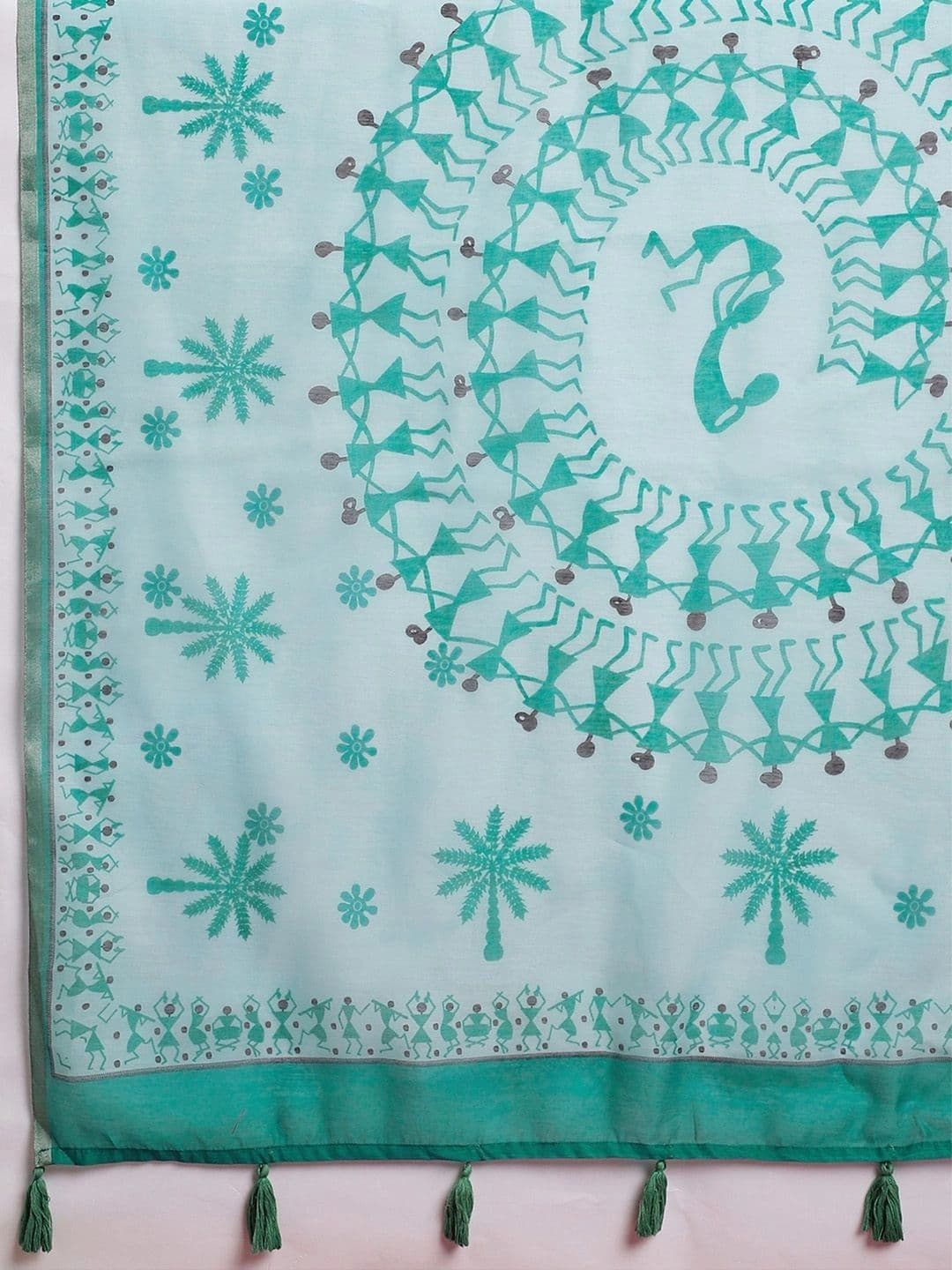 Sangria Warli Linen Blend Designer Block Print Saree thumbnail 3