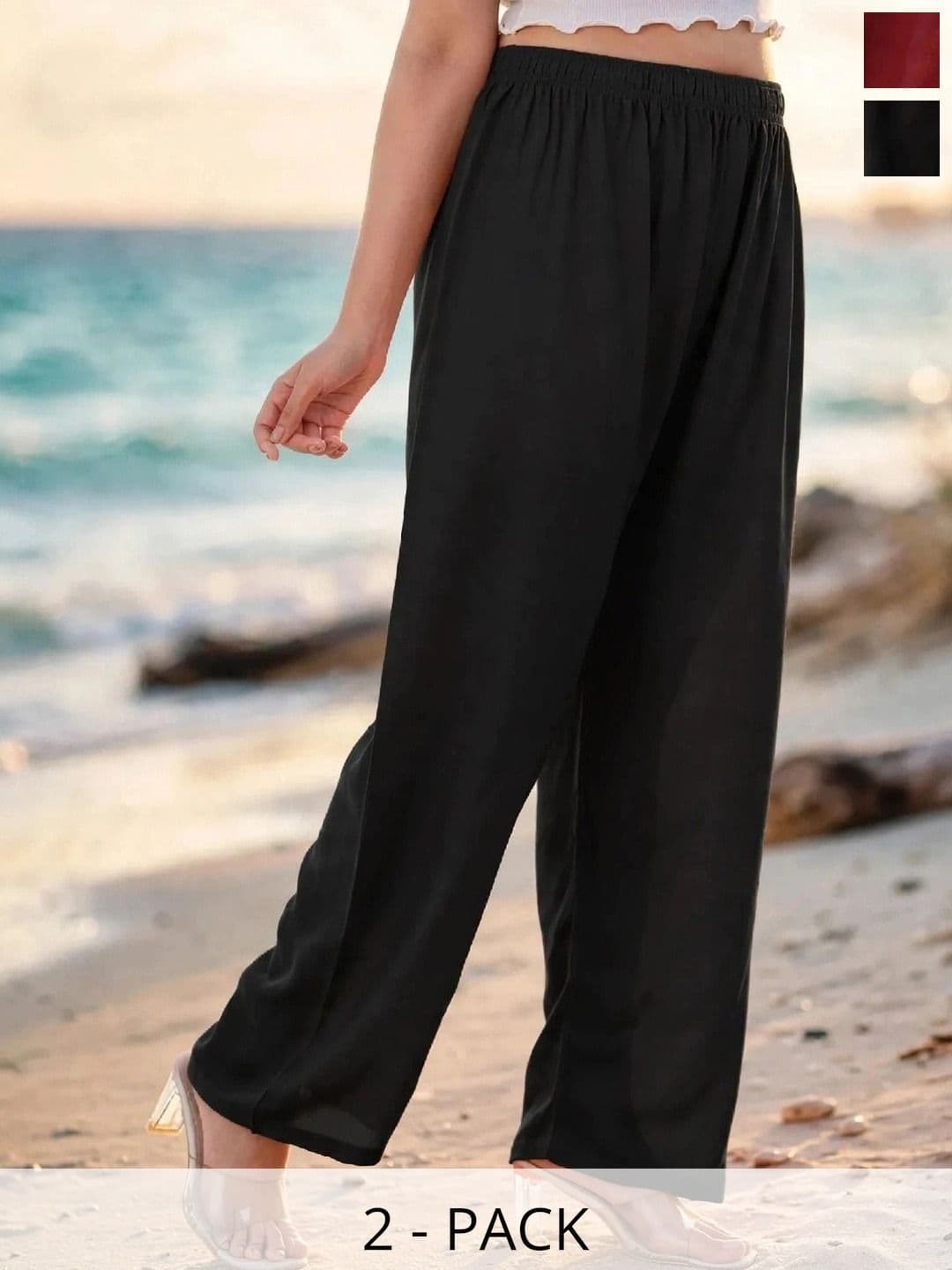 MICHAEL KOVLIN Women Pack of 2 Comfortable  Trending Wide Leg Luxe Flared Palazzo - view 1