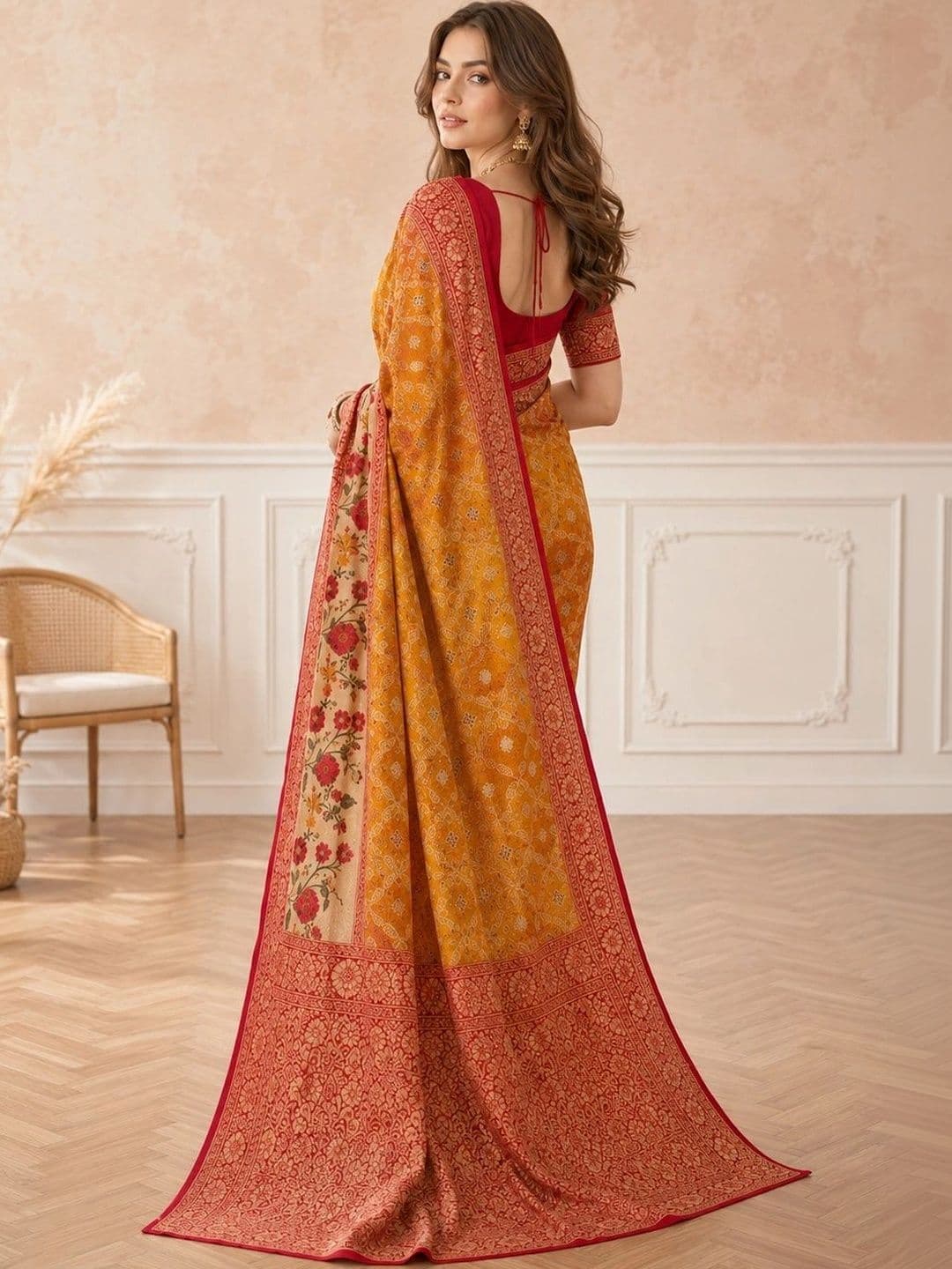 all about you Floral Zari Silk Cotton Fusion Saree thumbnail 5
