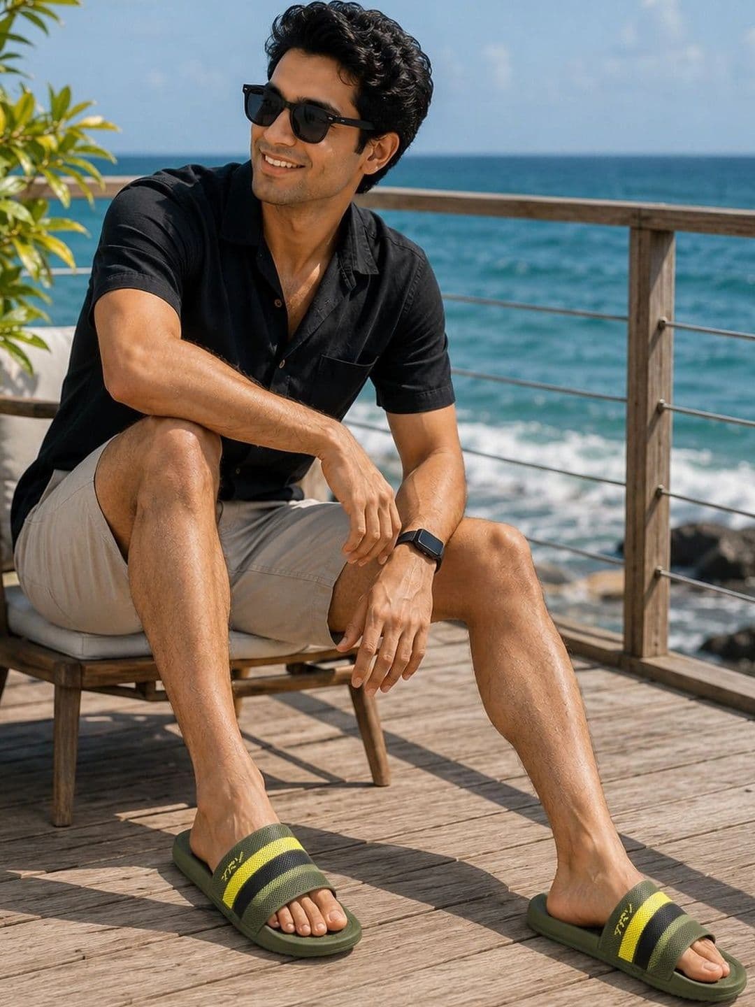 TRV Men Striped Flip Flop Sliders - view 1