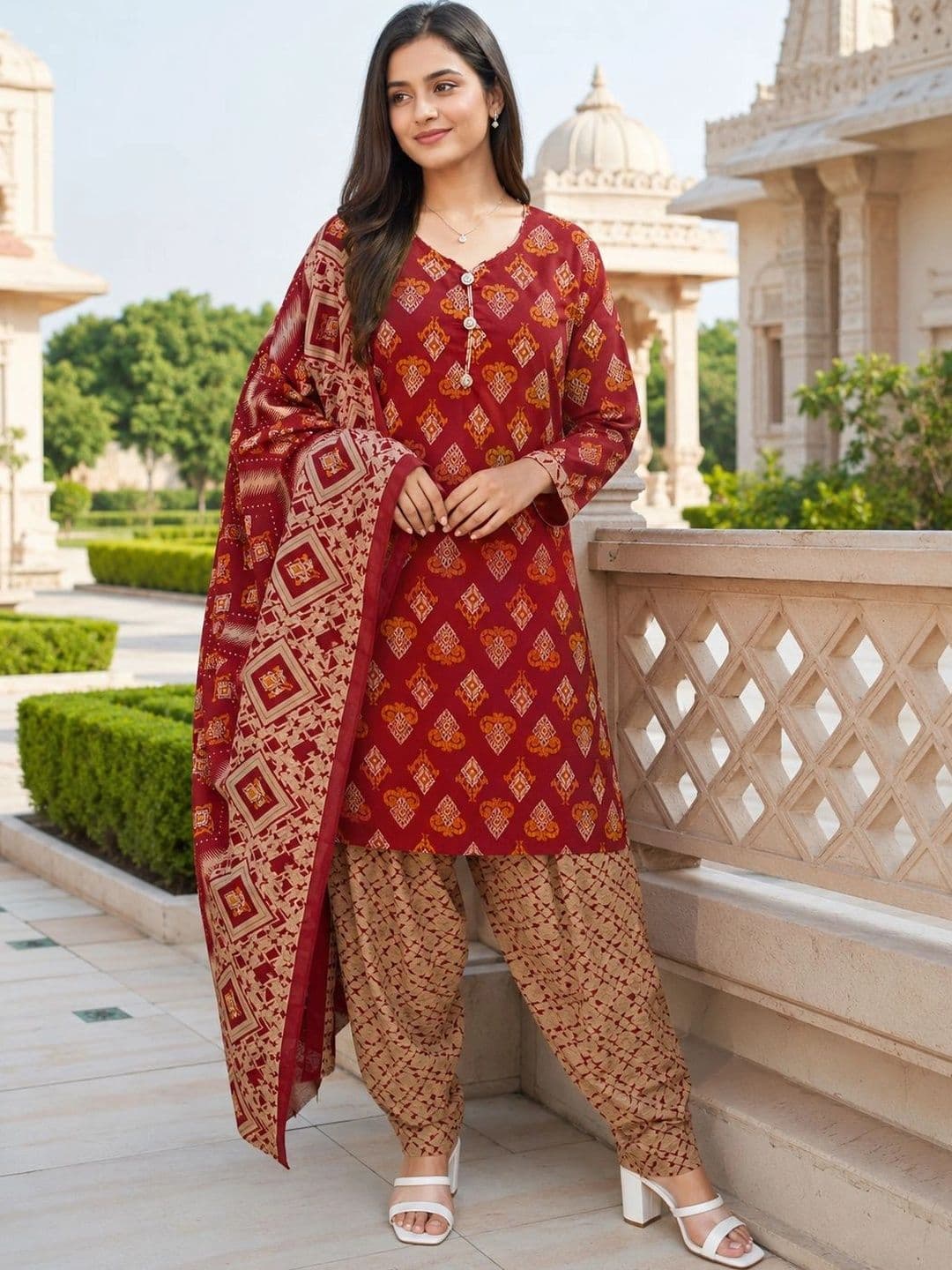 Rajnandini Women Ethnic Motifs Printed Regular Kurta with Patiala & With Dupatta - view 1