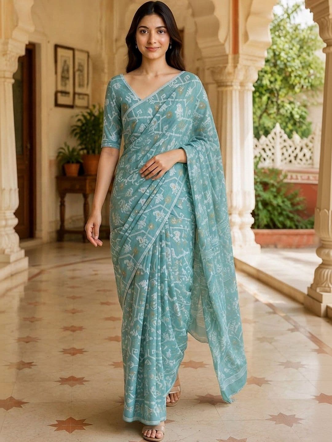 Saatika Women Cotton Blend Saree thumbnail 4