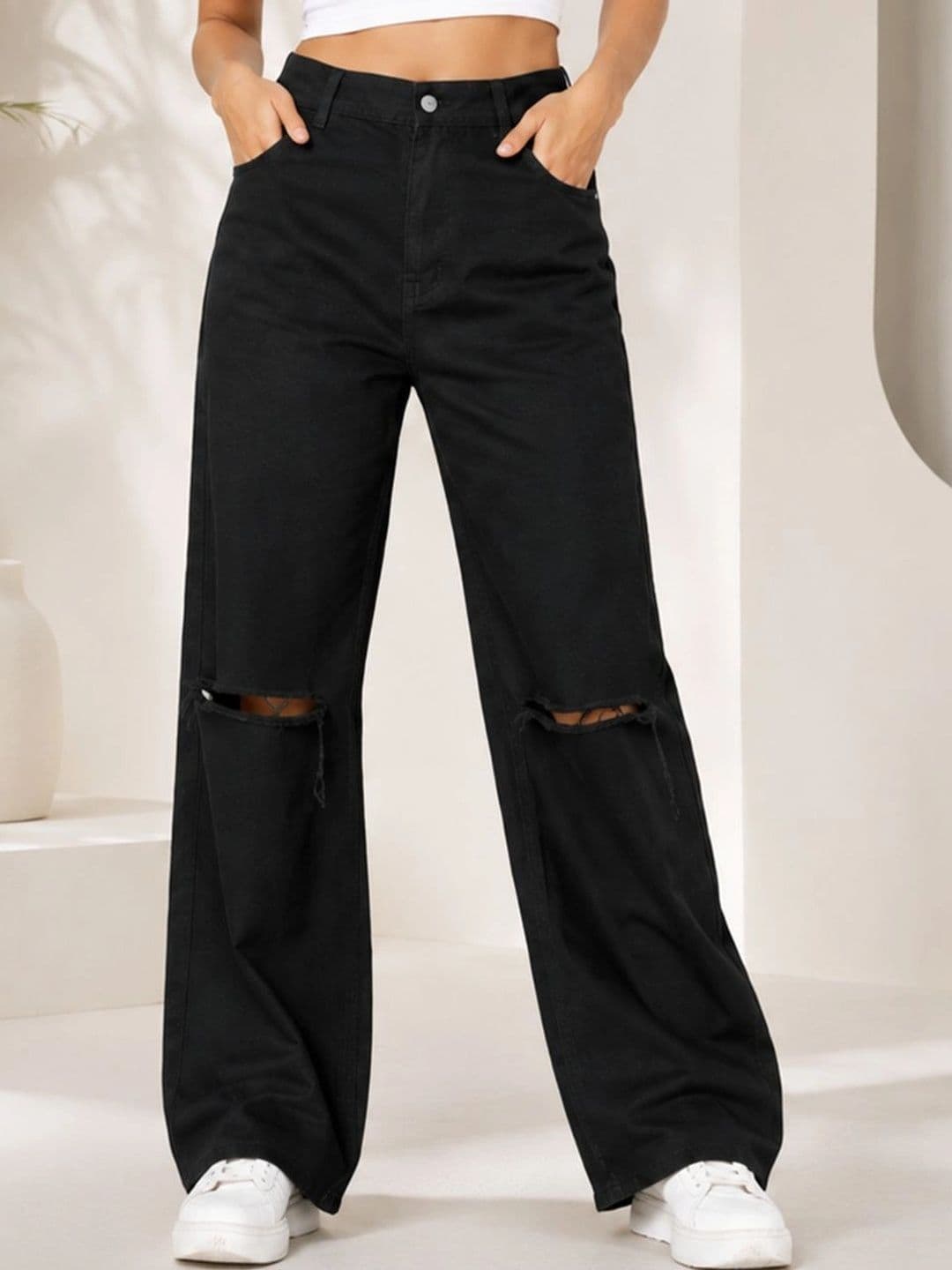 LINARIA Women Classic Relaxed Fit Mid-Rise Highly Distressed Stretchable Jeans - view 1